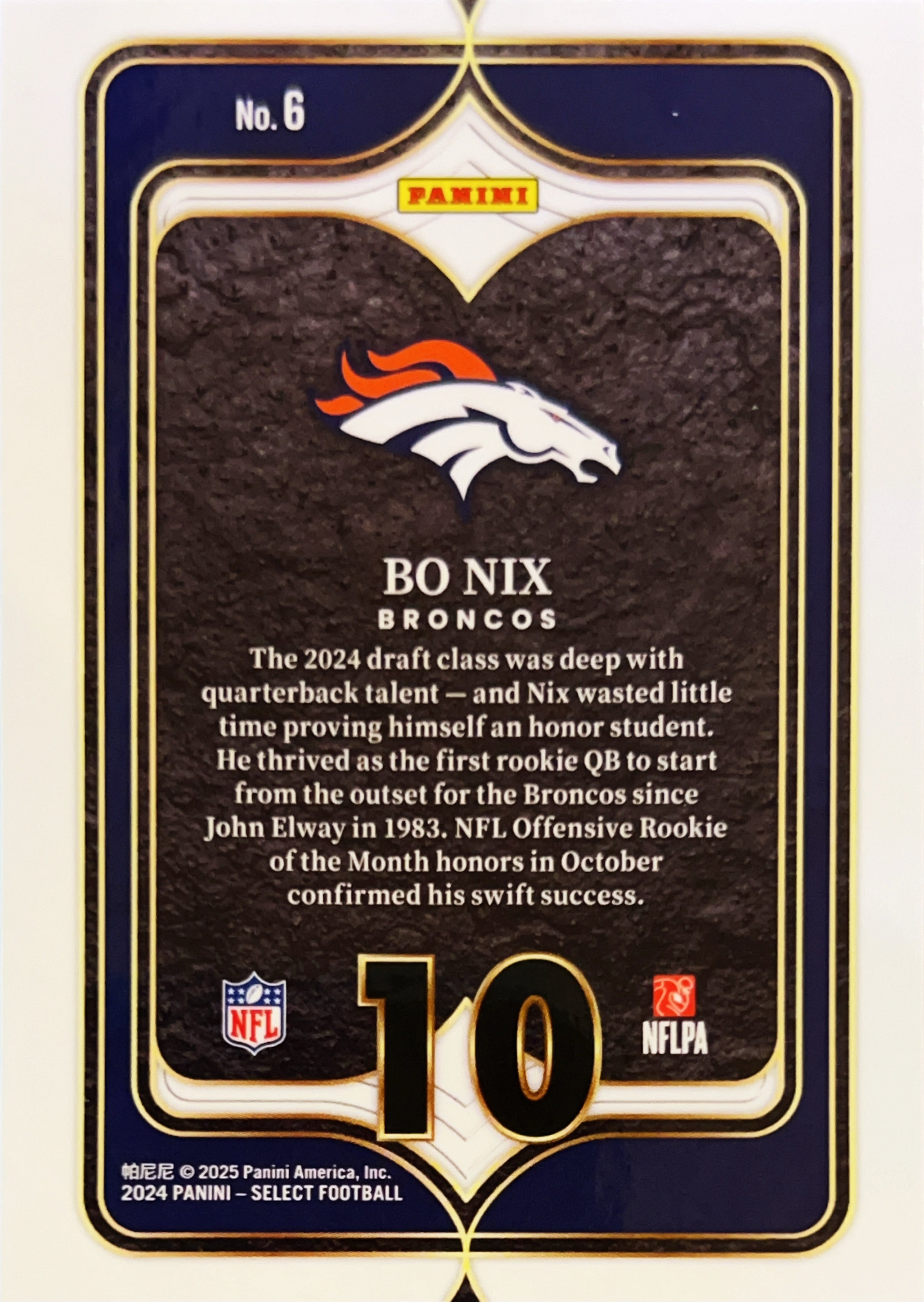 2025 Panini Select Numbers Bo Nix #6 RC