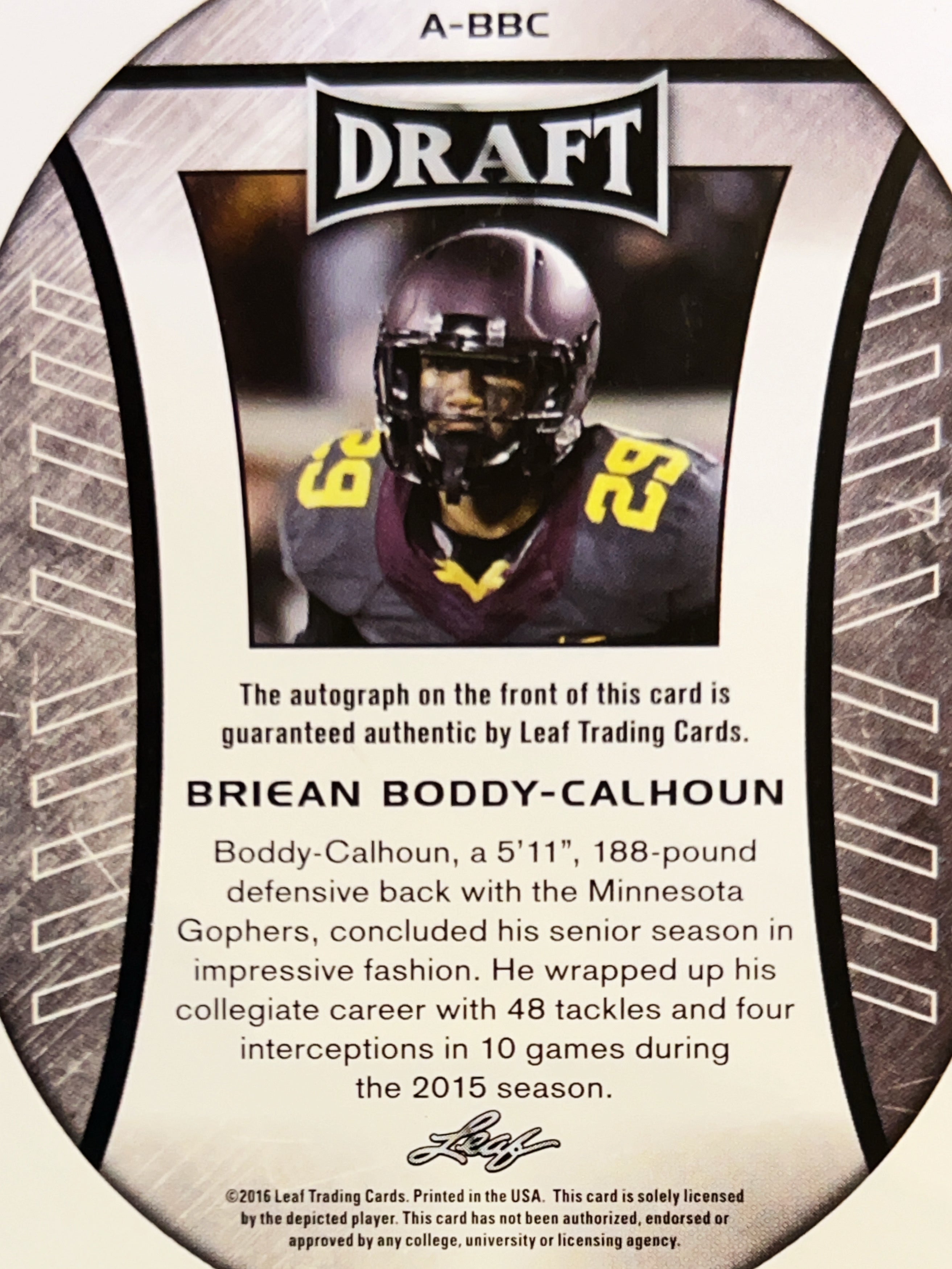 2016 Leaf Draft Briean Boddy-Calhoun #A-BBC
