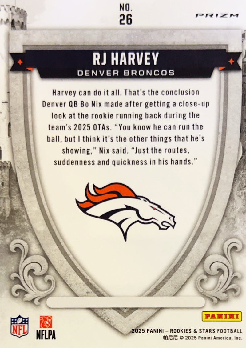 2025 Panini Rookies & Stars Prizm Crusade RJ Harvey #26 Silver RC