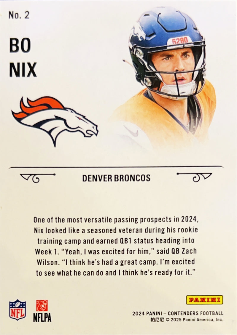 2025 Panini Contenders Football Rookie Stallions Bo Nix #2