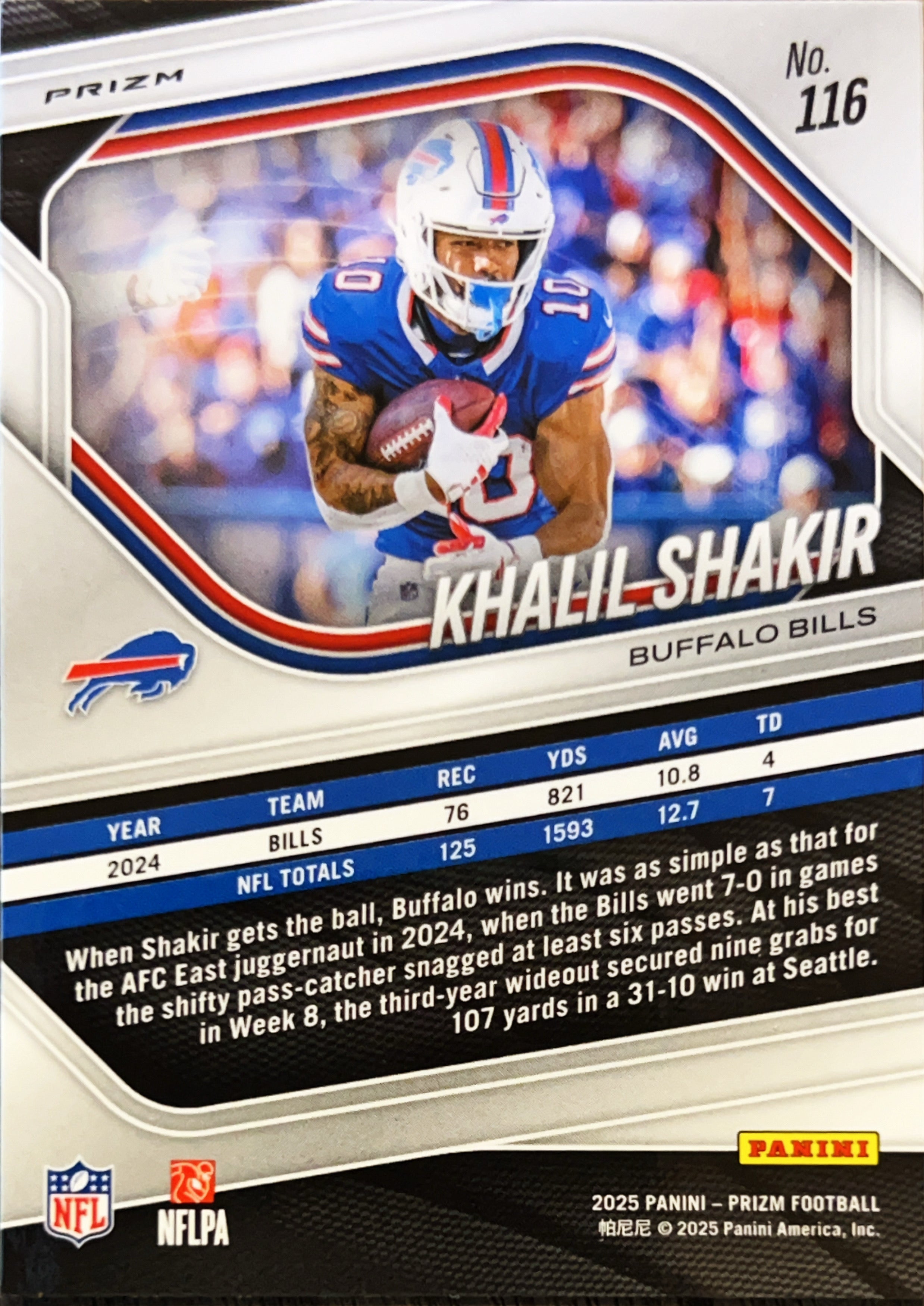2025 Panini Prizm Football Khalil Shakir #116 Lazer