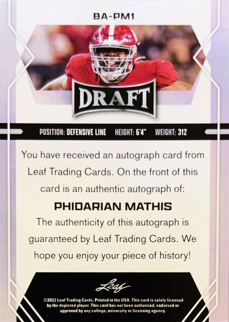 2022 Leaf Draft Phidarian Mathis #BA-PM1