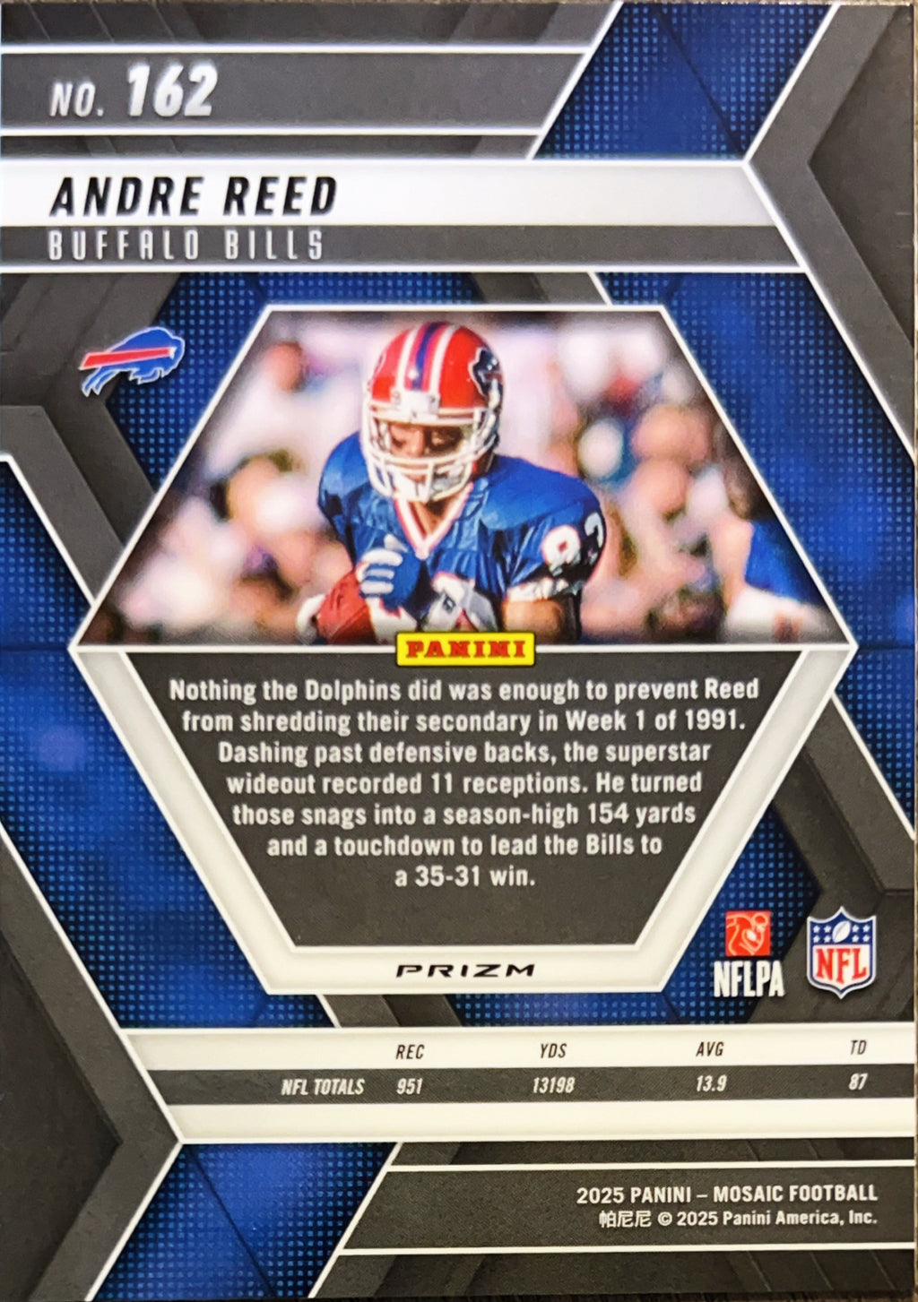 2025 Panini Mosaic Andre Reed #162 Silver Prizm