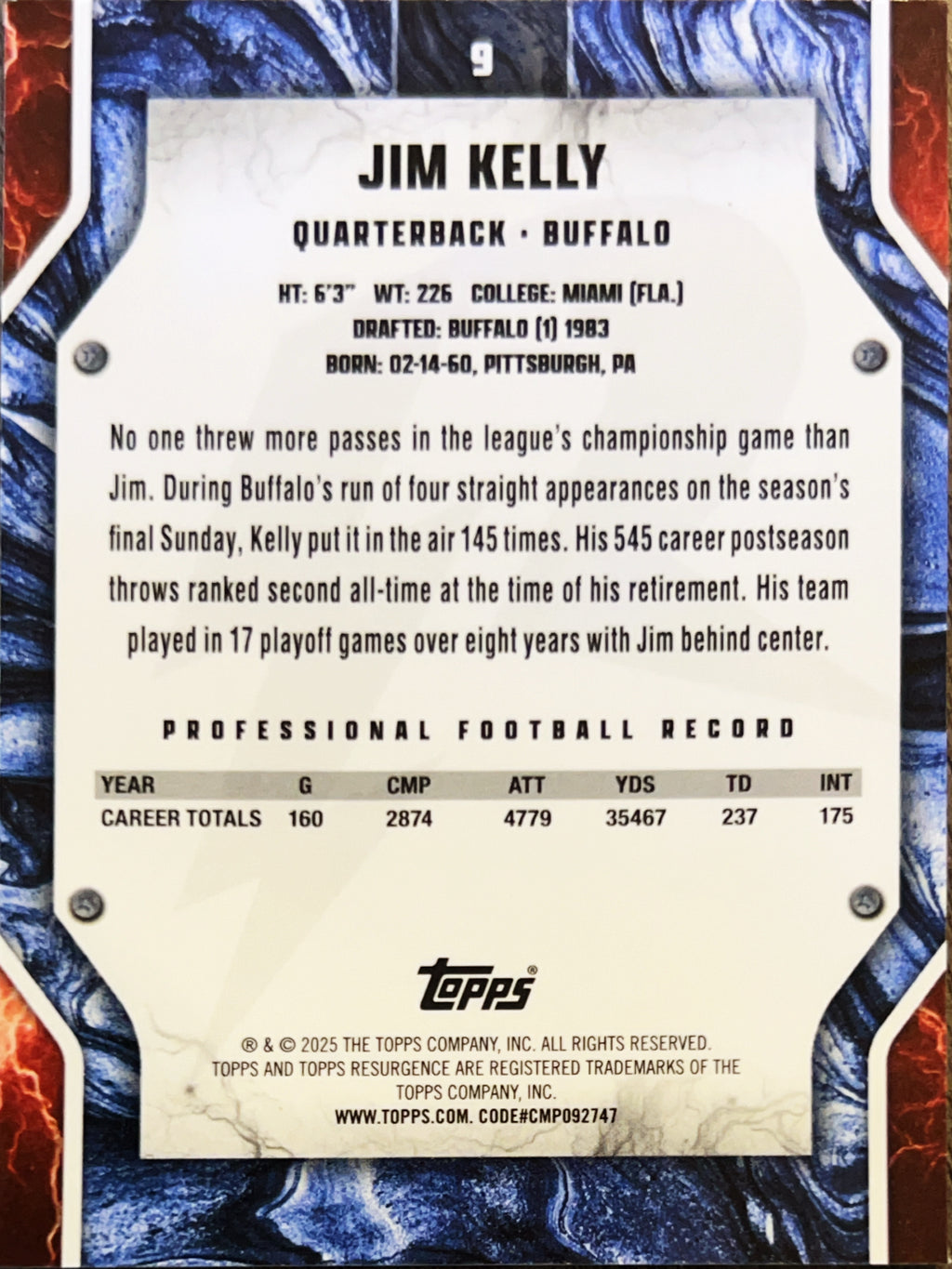 2025 Topps Resurgence Jim Kelly #9