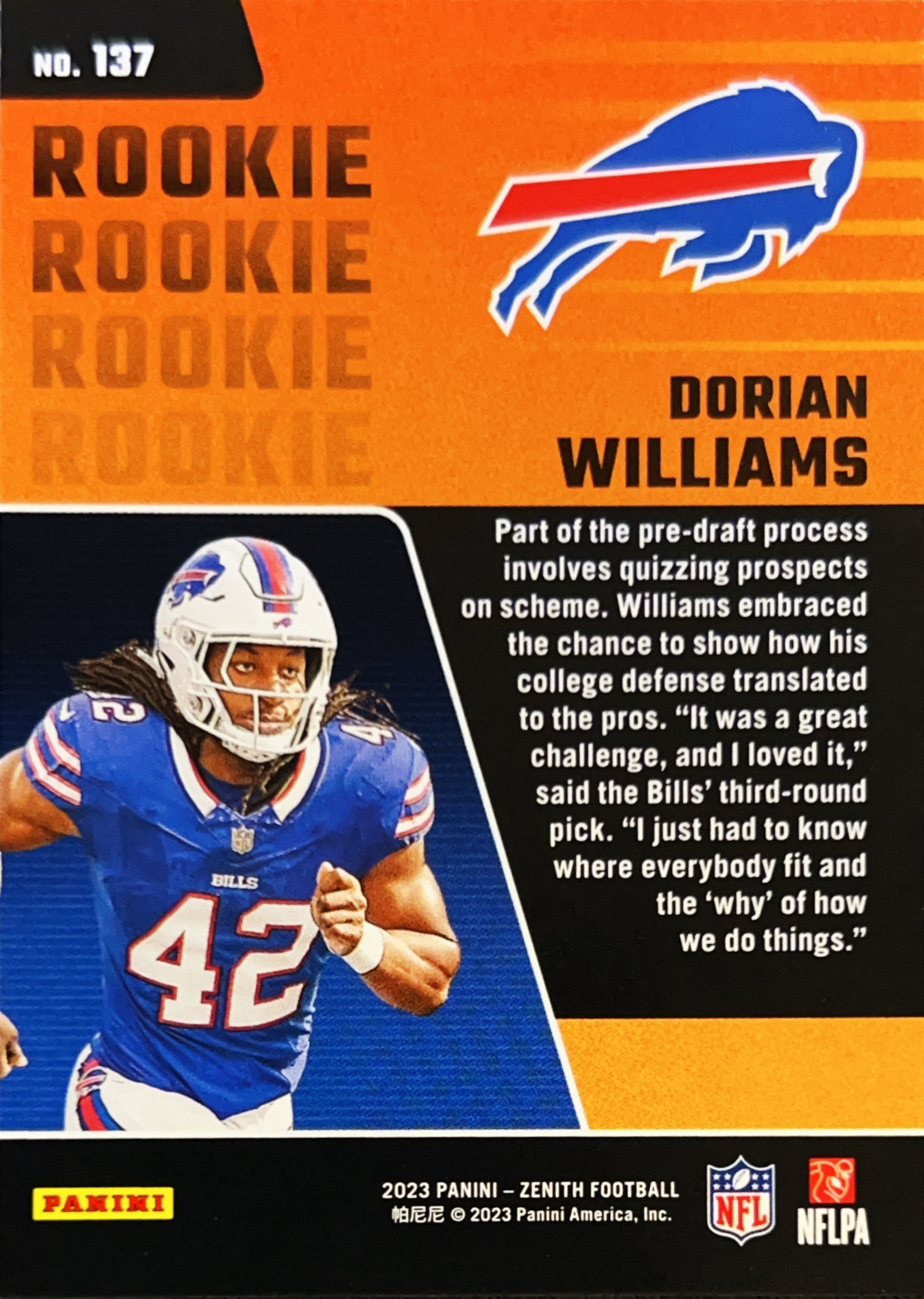 2023 Panini Zenith Football Dorian Williams #137 RC