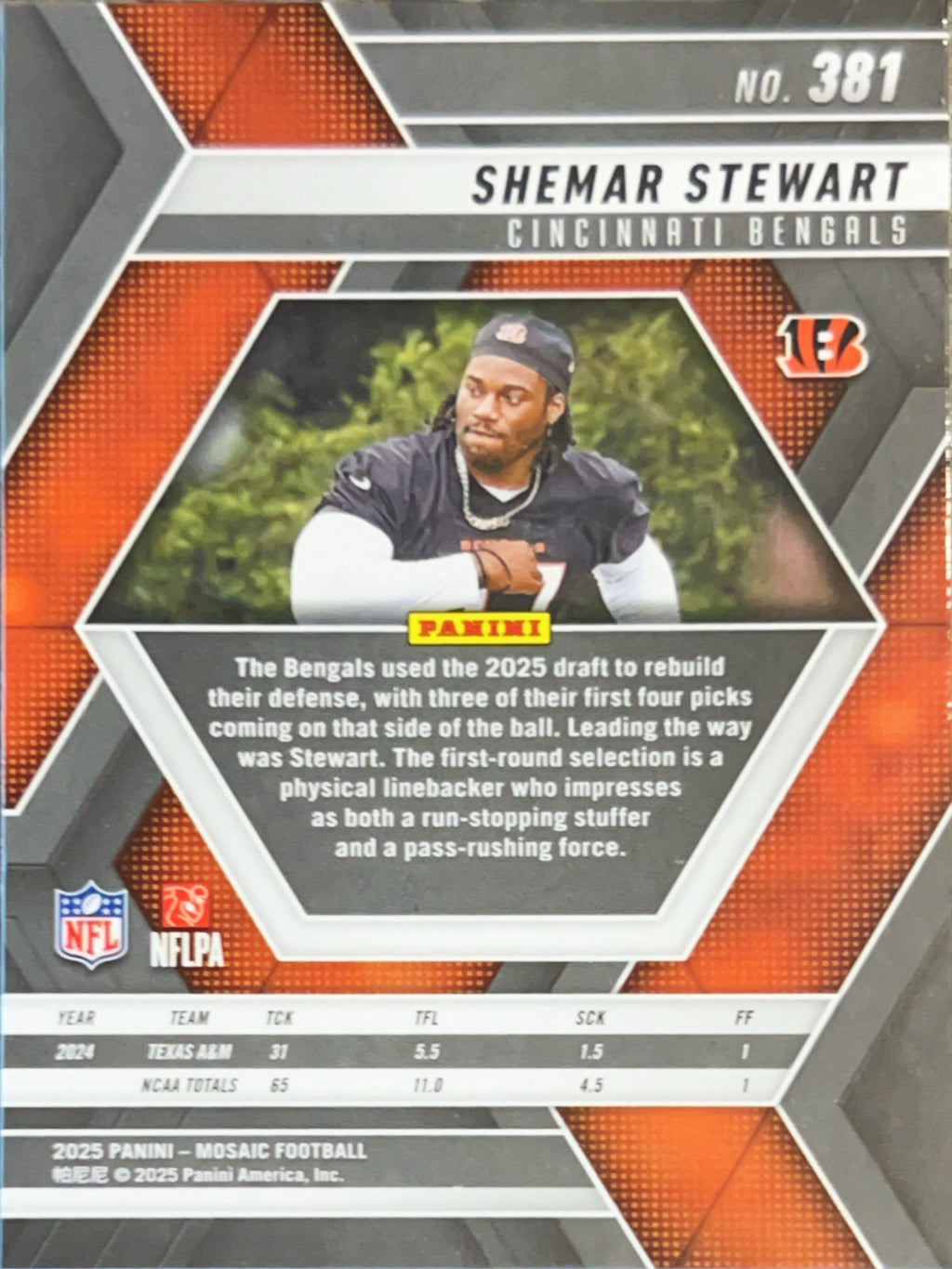 2025 Panini Mosaic Football Shemar Stewart #381 RC