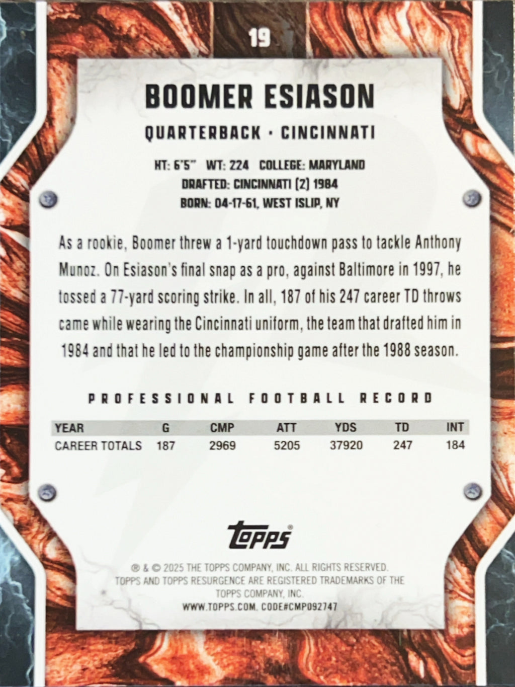 2025 Topps Resurgence Boomer Esiason #19 Holo