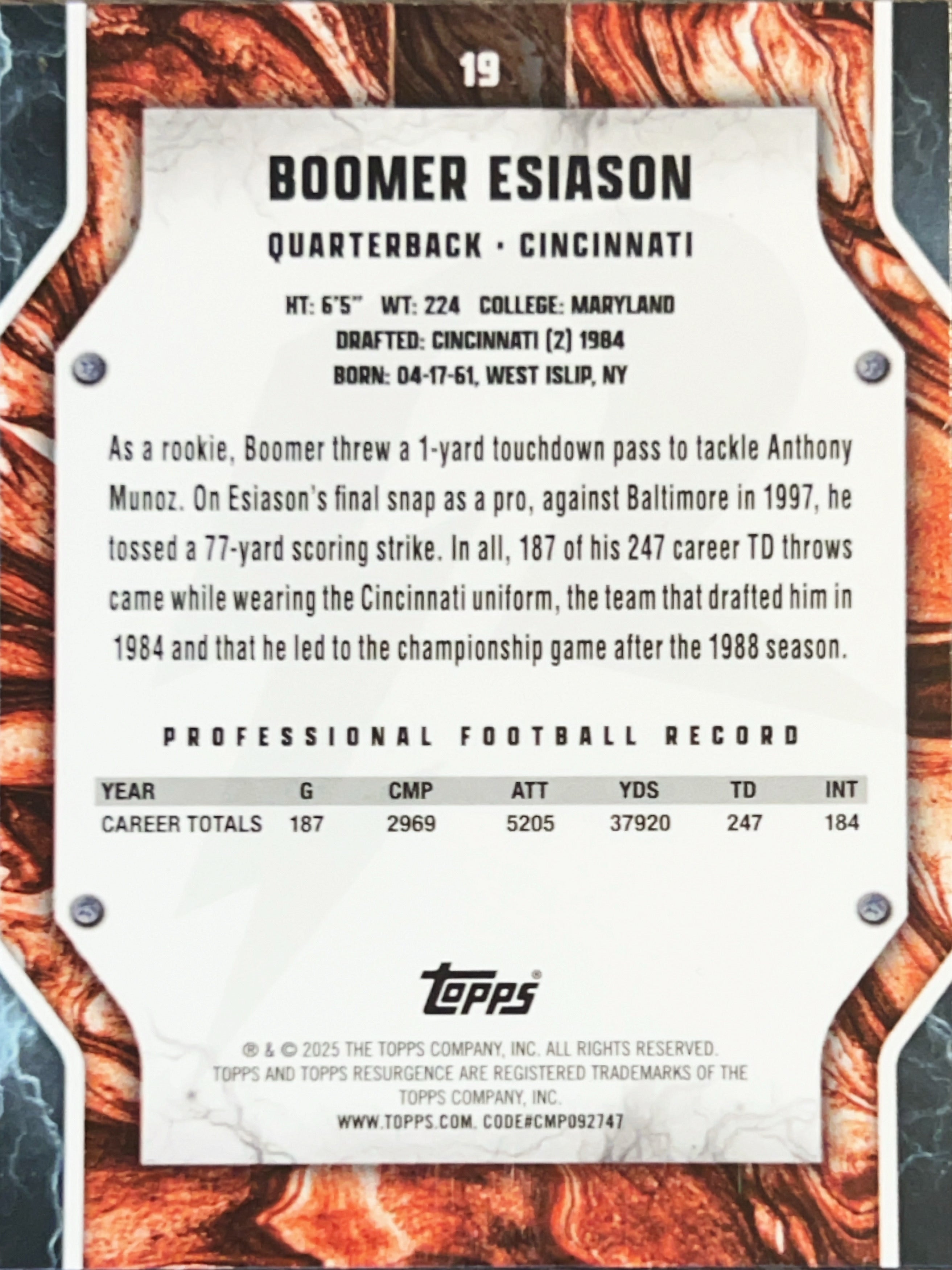 2025 Topps Resurgence Boomer Esiason #19 Holo