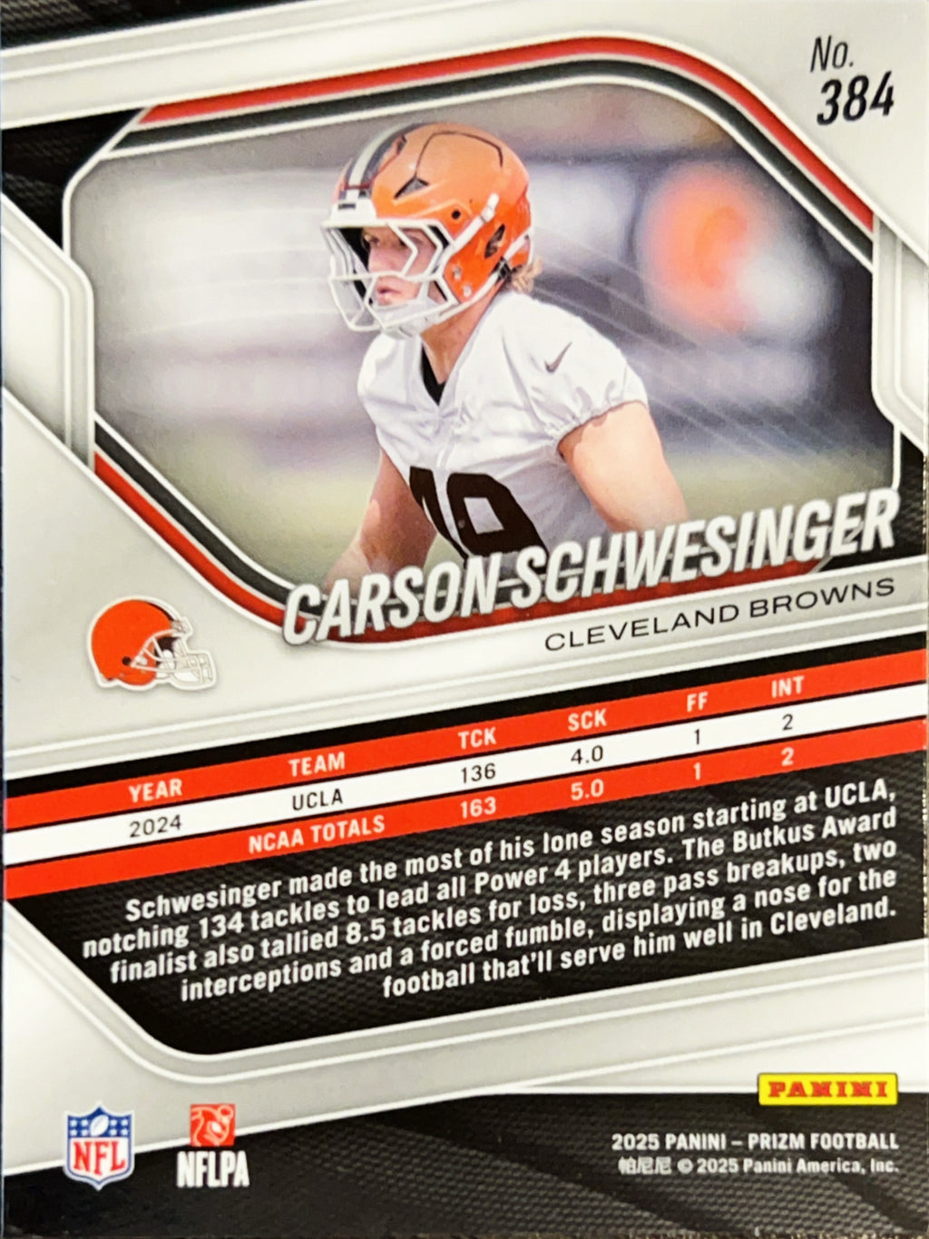2025 Panini Prizm Carson Schwesinger #384 RC