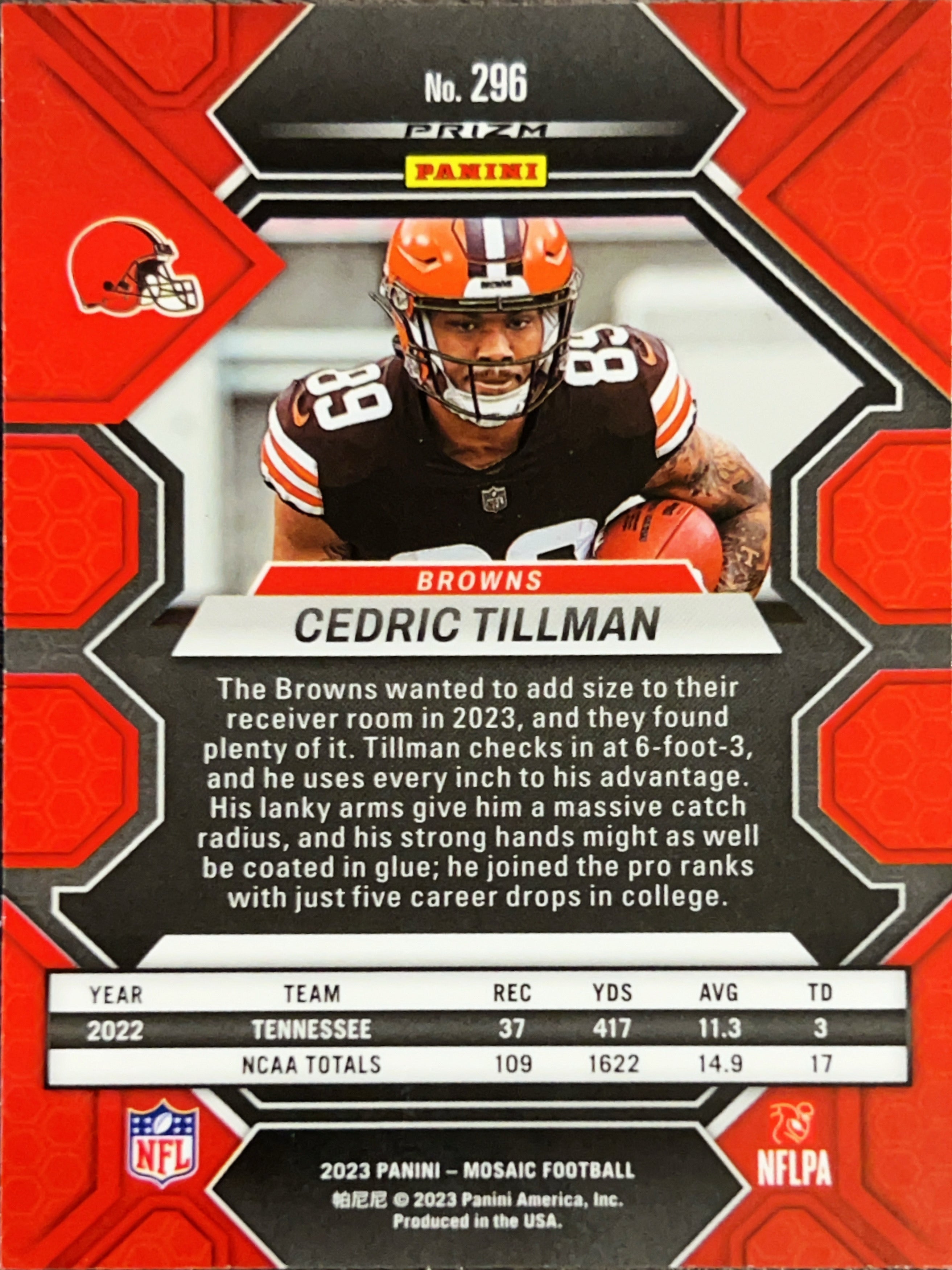 2023 Panini Mosaic Cedric Tillman #296 Green RC