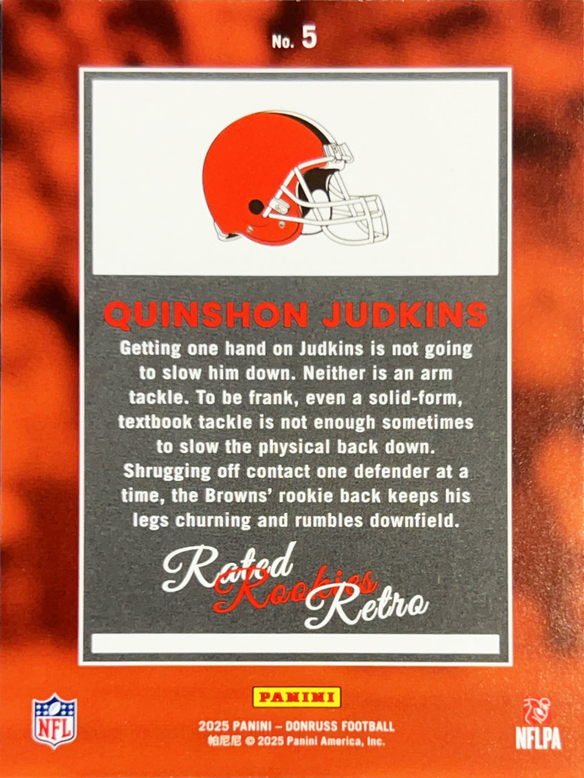 2025 Panini Donruss Rated Rookies Retro Quinshon Judkins #5 Orange Laser