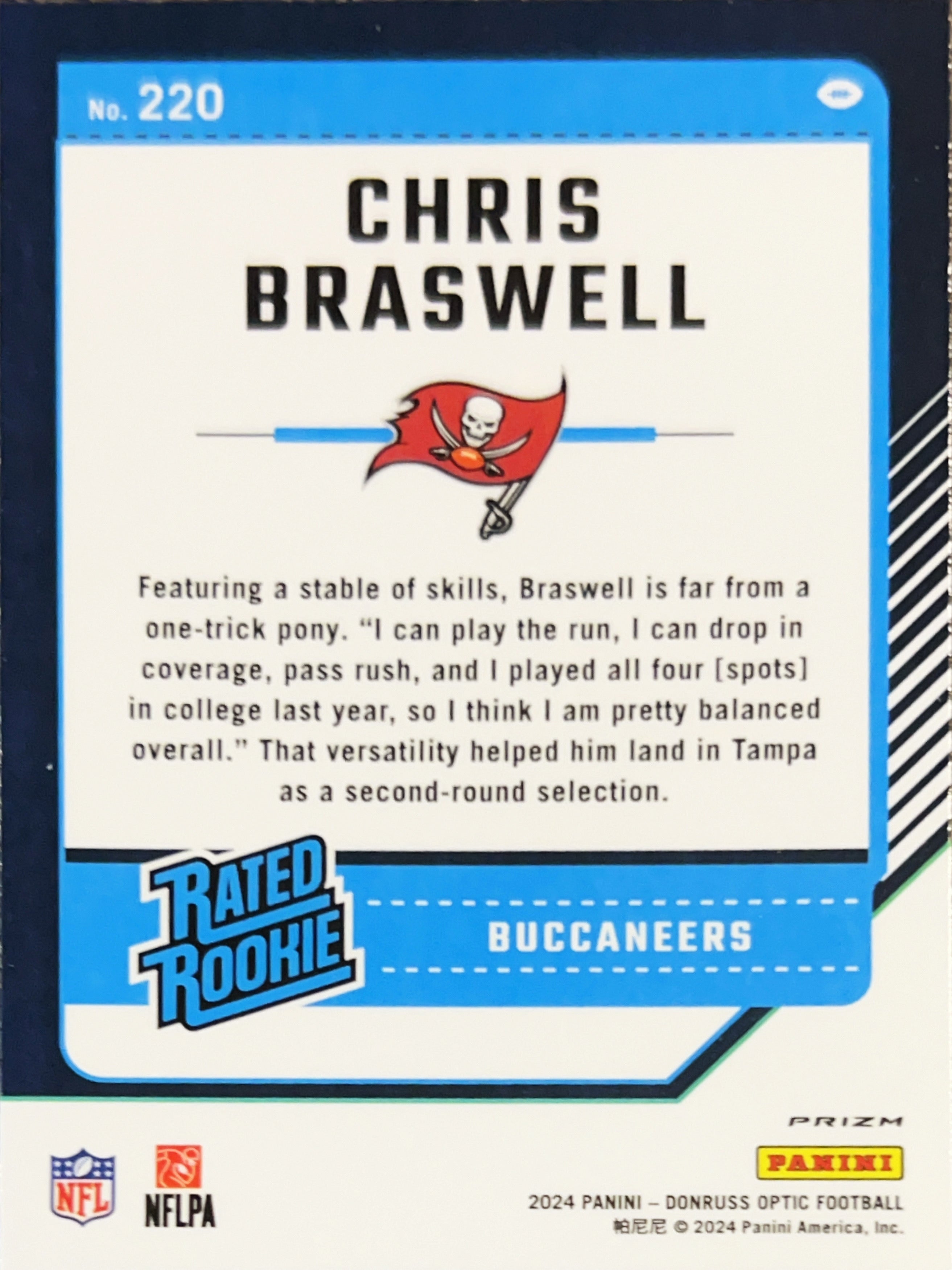 2024 Panini Donruss Optic Prizm Chris Braswell #220 Blue Velocity
