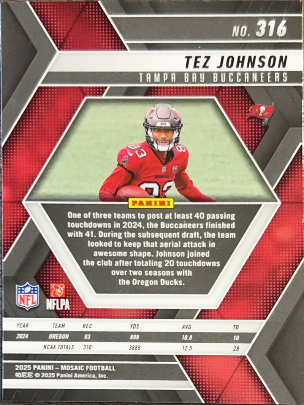2025 Panini Mosaic Tez Johnson #316 RC