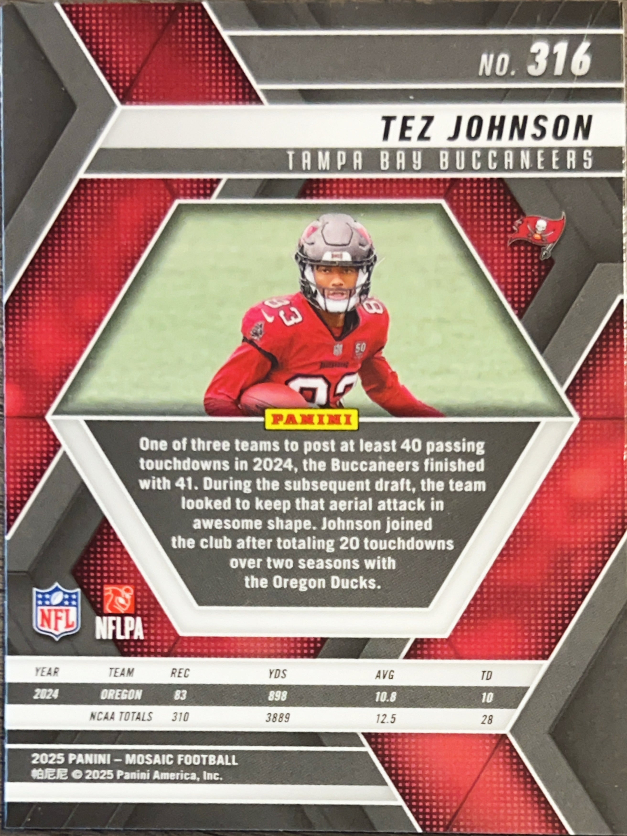 2025 Panini Mosaic Tez Johnson #316 RC