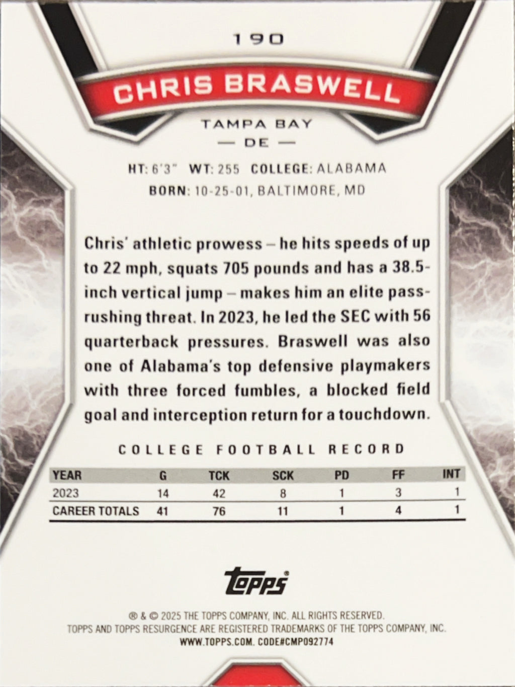 2025 Topps Resurgence Chris Braswell #190 Blue Disco
