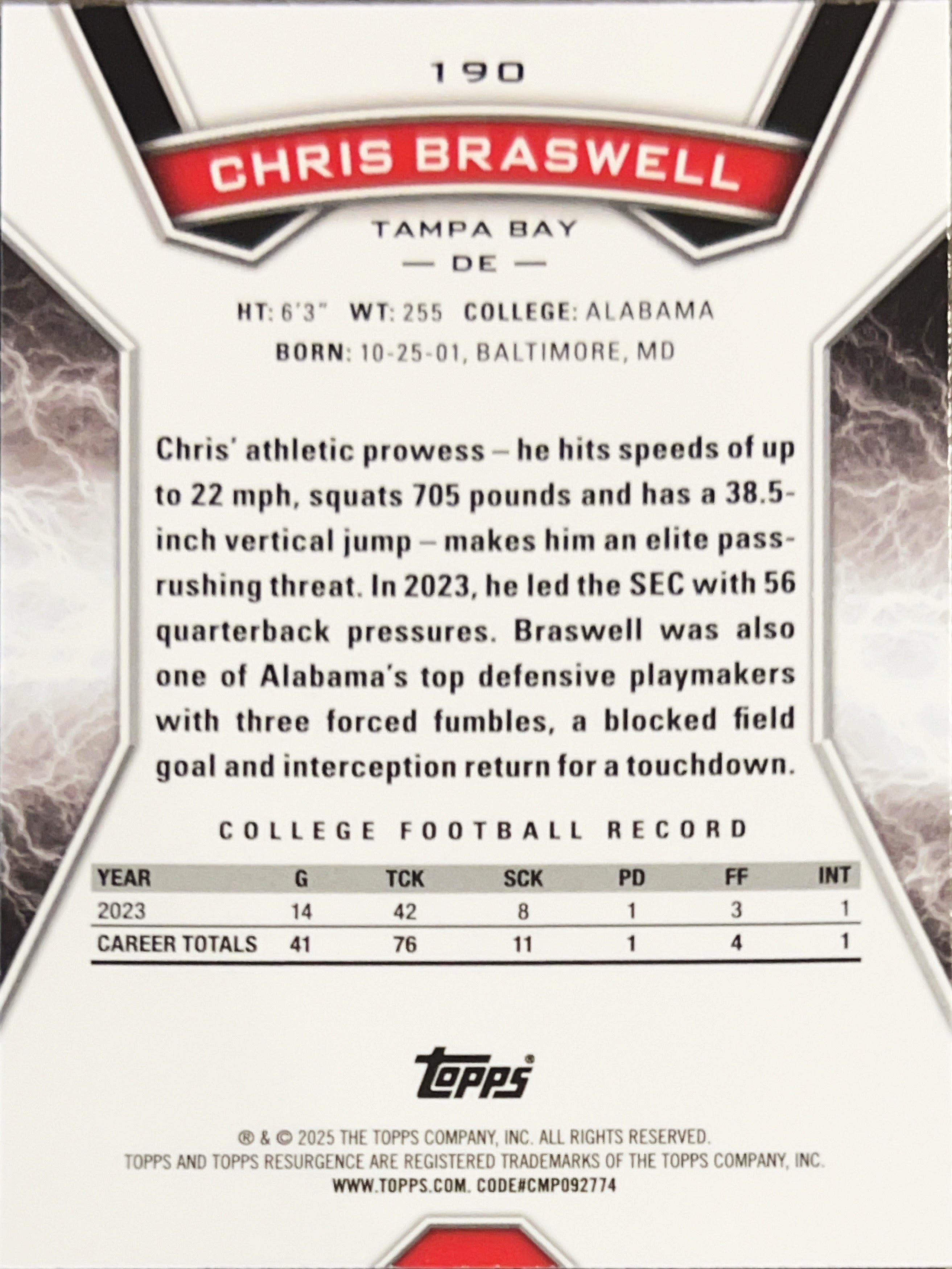 2025 Topps Resurgence Chris Braswell #190 Blue Disco