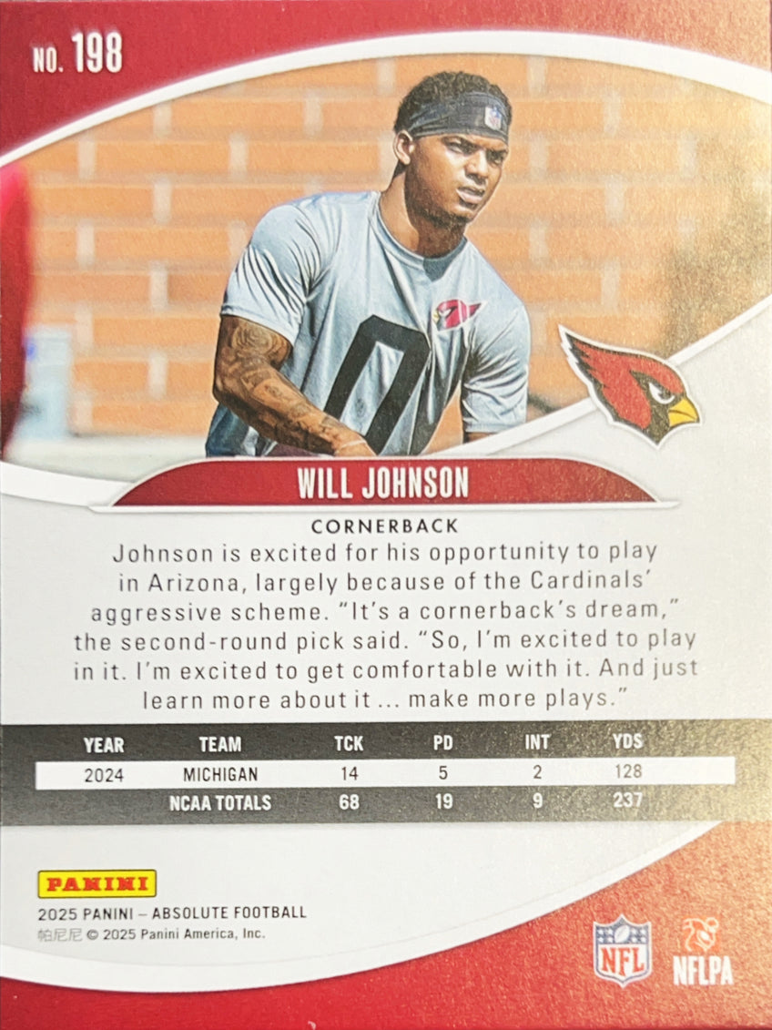 2025 Panini Absolute Football Will Johnson #198 Red /425 RC