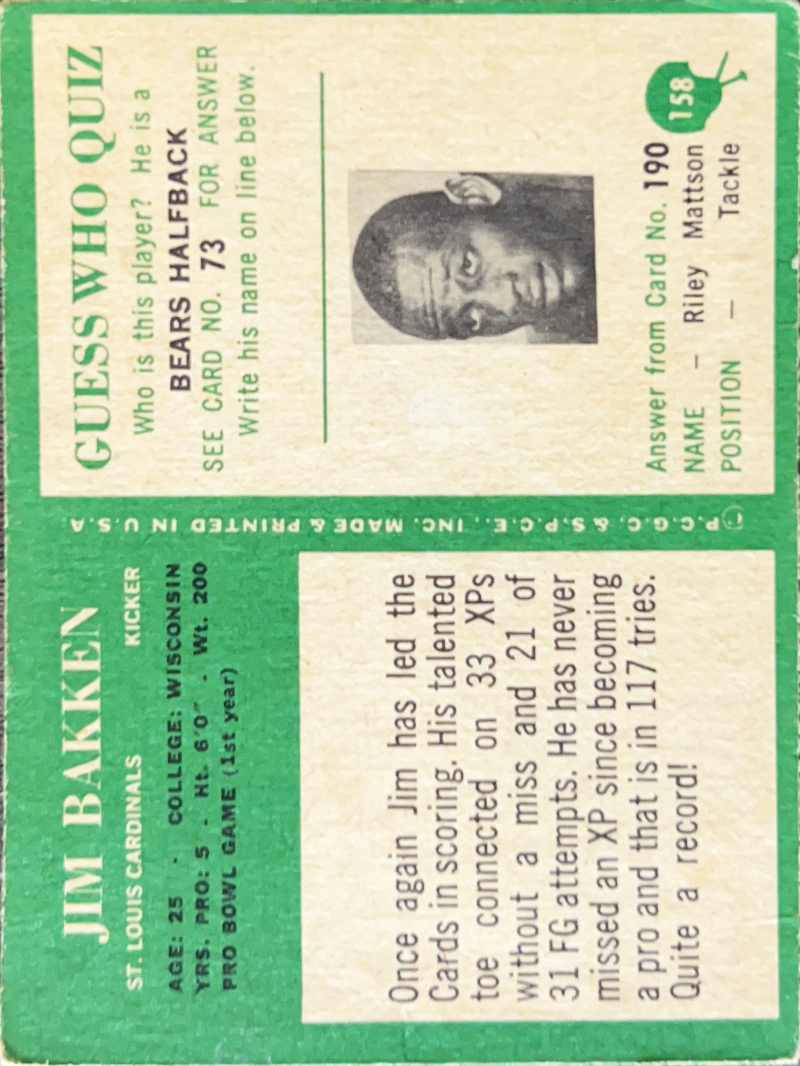 1967 Philadelphia Jim Bakken #158