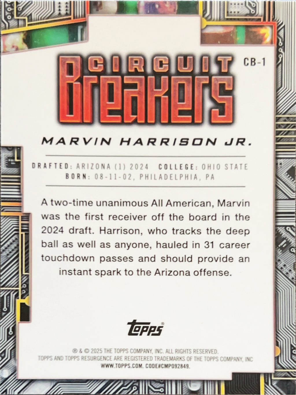 2025 Topps Resurgence Circuit Breakers Marvin Harrison Jr. #CB-1
