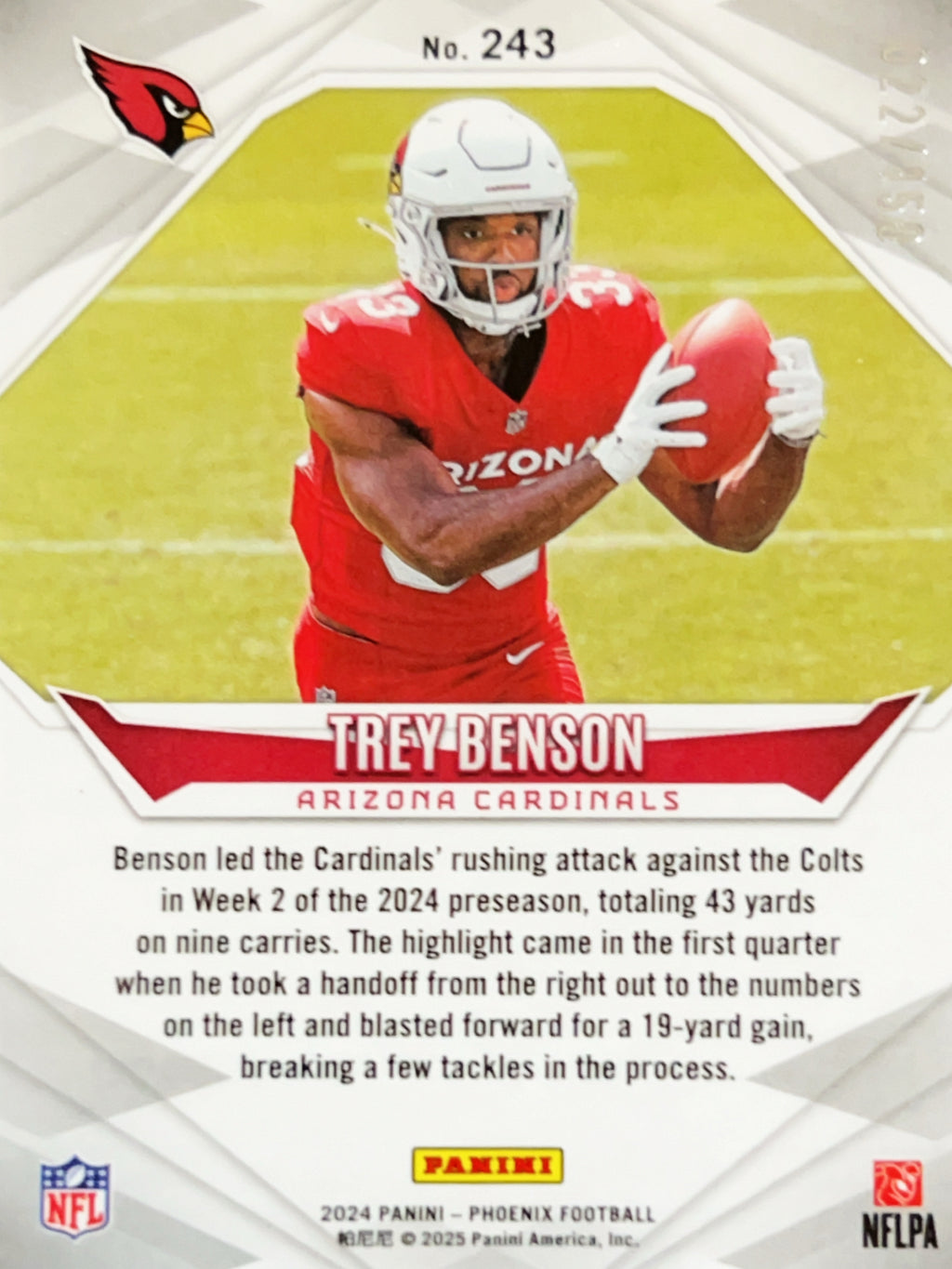 2025 Panini Phoenix Football Trey Benson #243 NFL Shield /150 RC