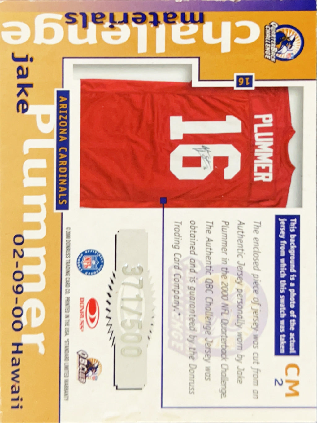 2000 Donruss Preferred QBC Challenge Materials Jake Plummer #CM2 /500