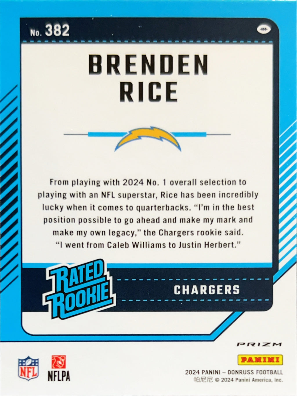 2024 Panini Donruss Optic Prizm Brenden Rice #382 Silver Holo