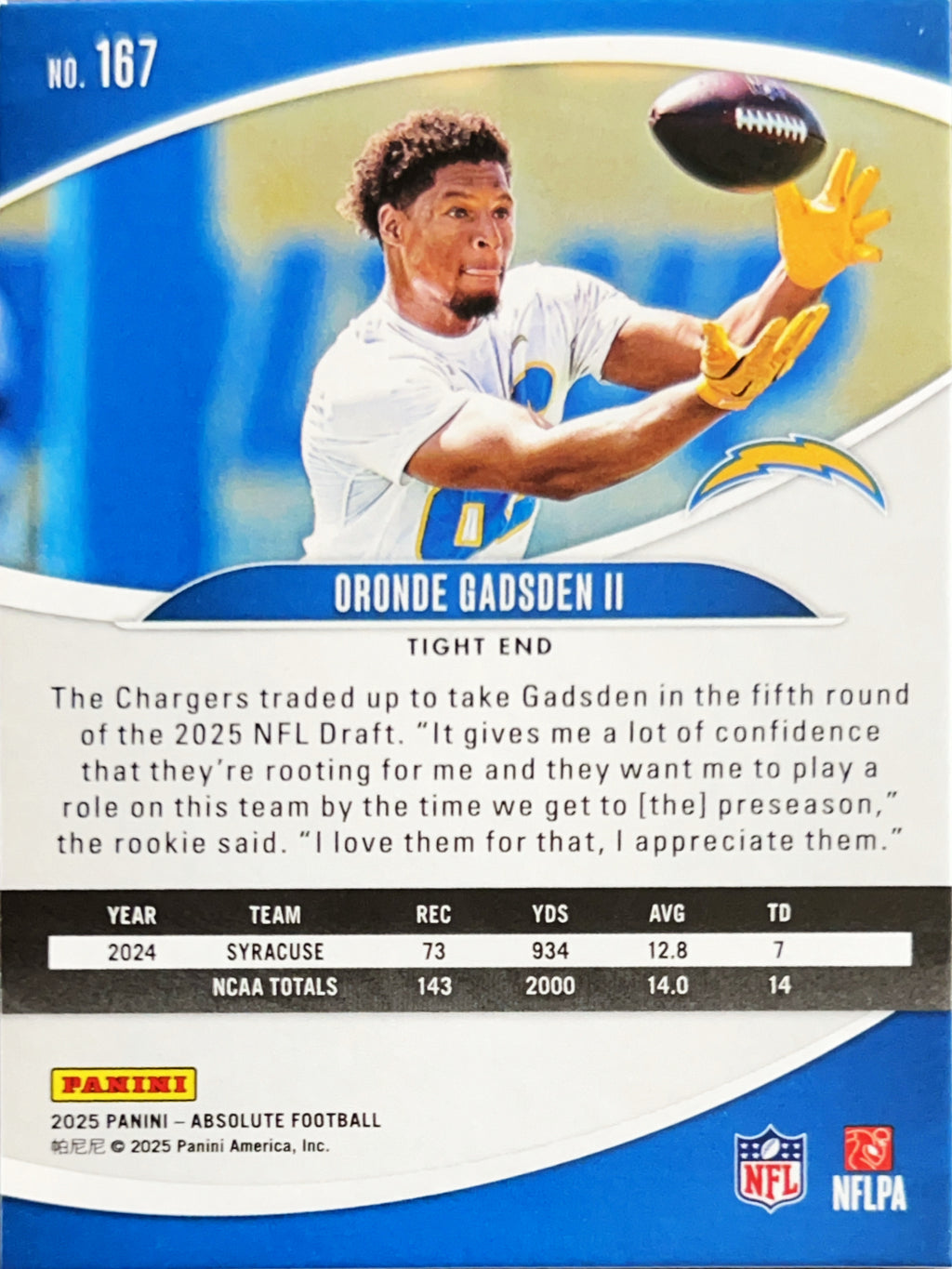 2025 Panini Absolute Football Oronde Gadsden II #167 RC