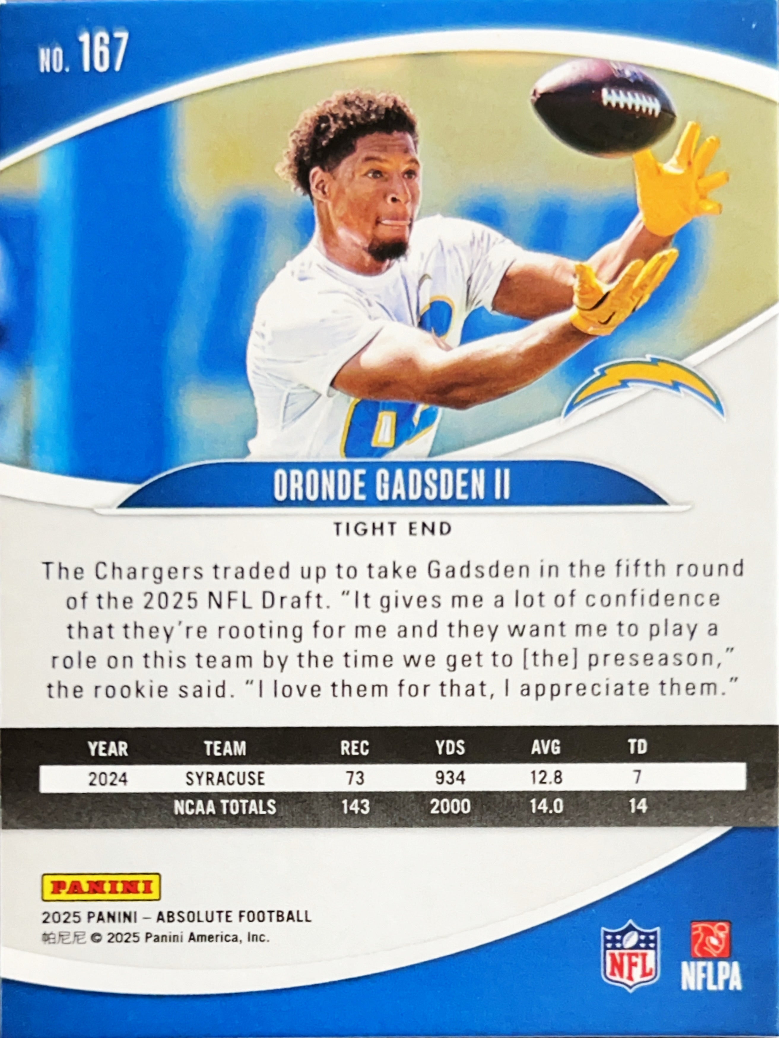 2025 Panini Absolute Football Oronde Gadsden II #167 RC