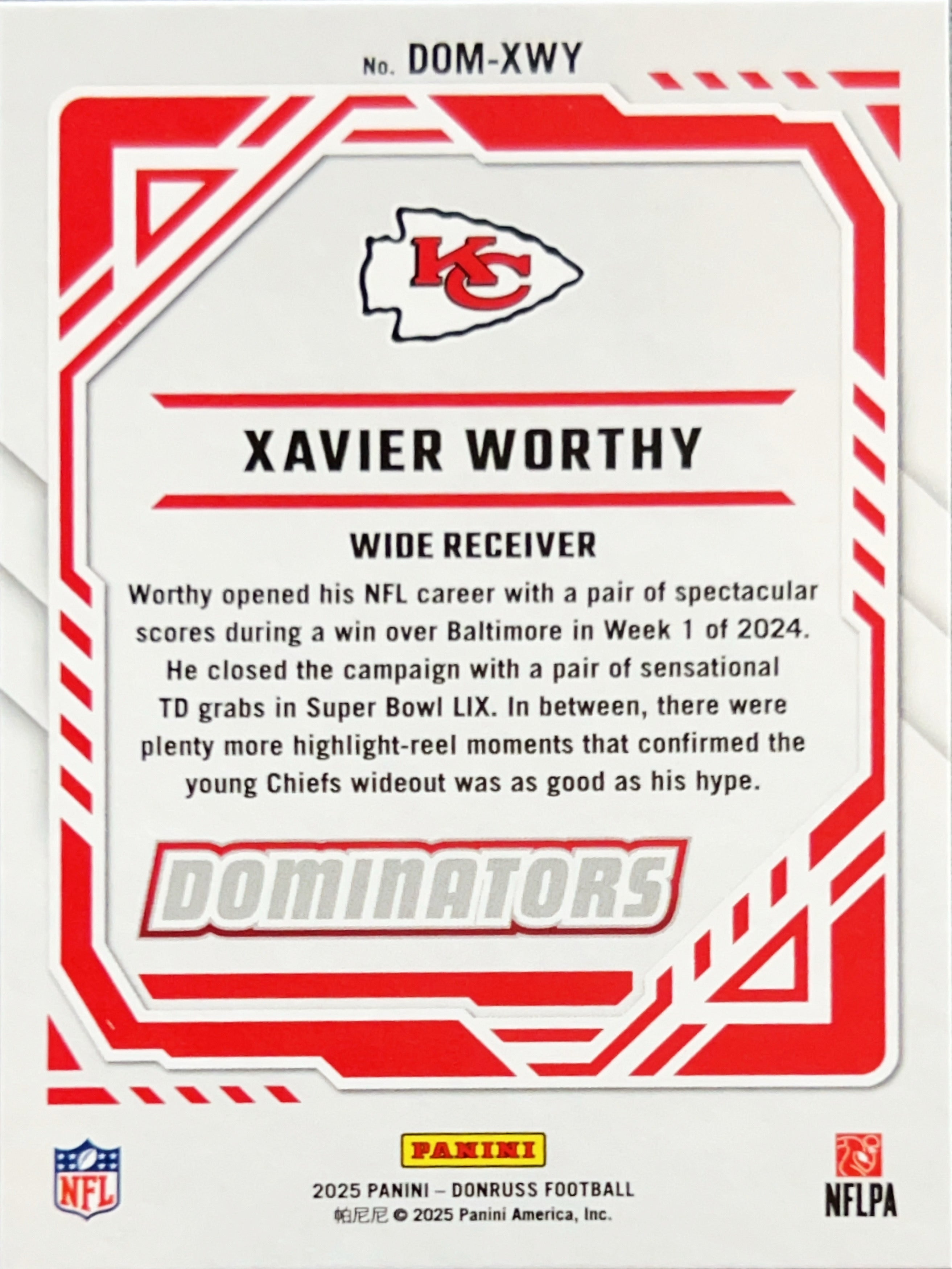 2025 Panini Donruss Dominators Xavier Worthy #DOM-XWY White Mojo