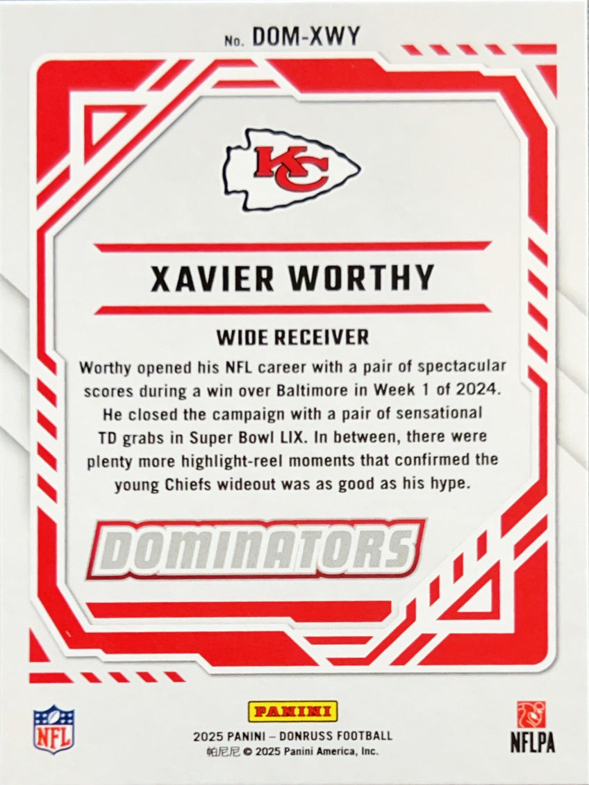 2025 Panini Donruss Dominators Xavier Worthy #DOM-XWY White Mojo