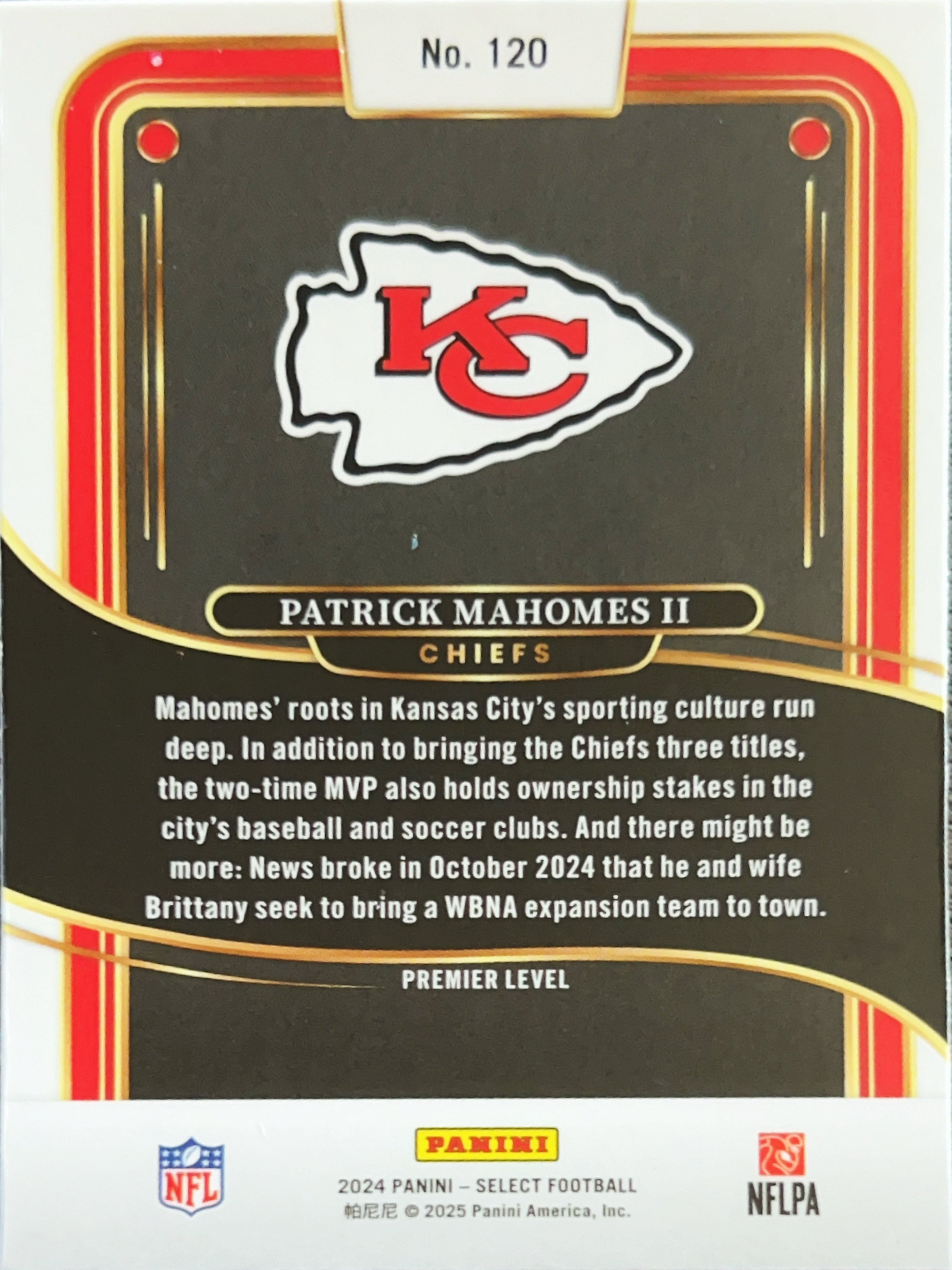 2025 Panini Select Football Premier Level Patrick Mahomes II #120