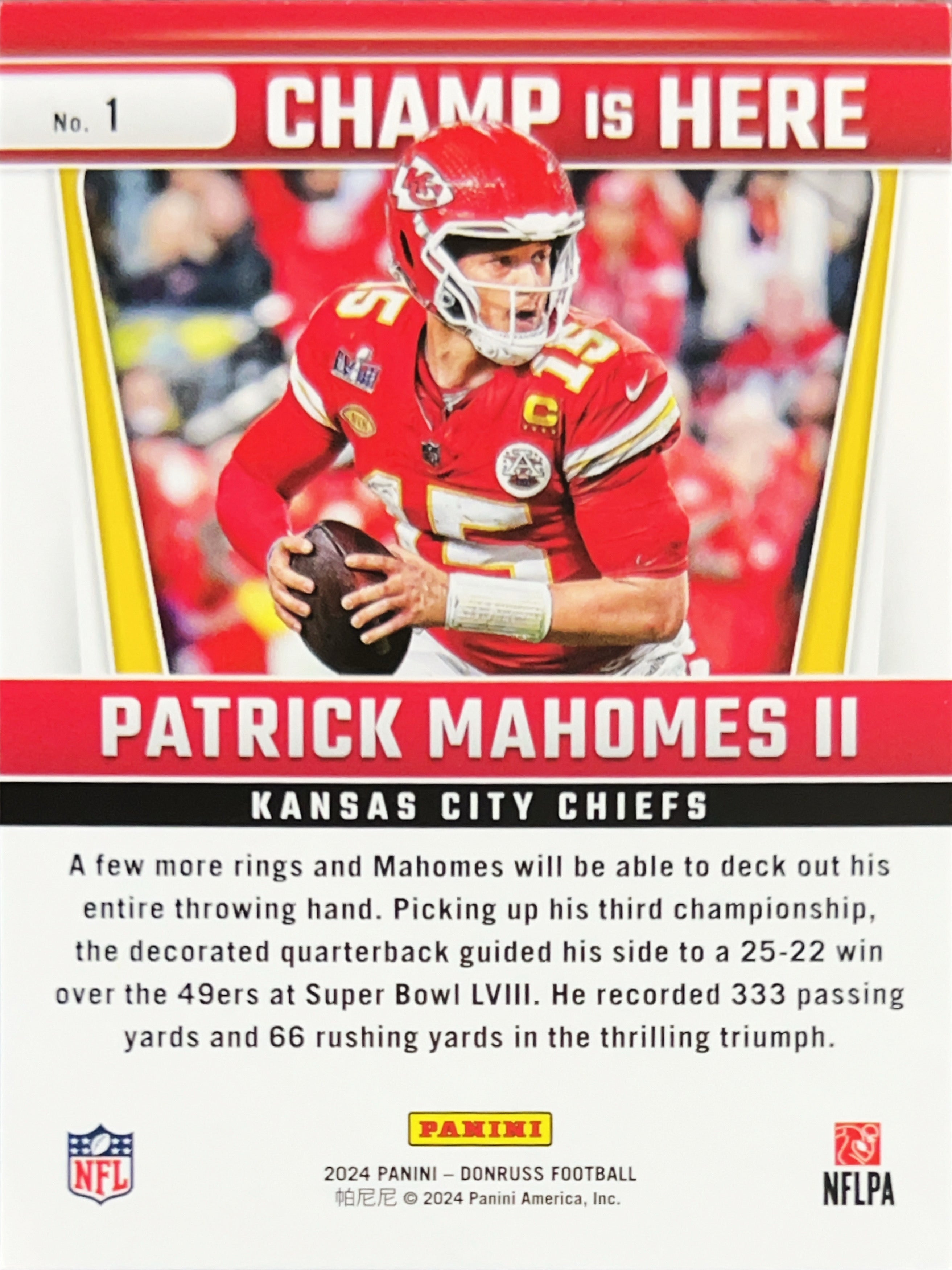 2024 Panini Donruss Champ Is Here Patrick Mahomes II #1