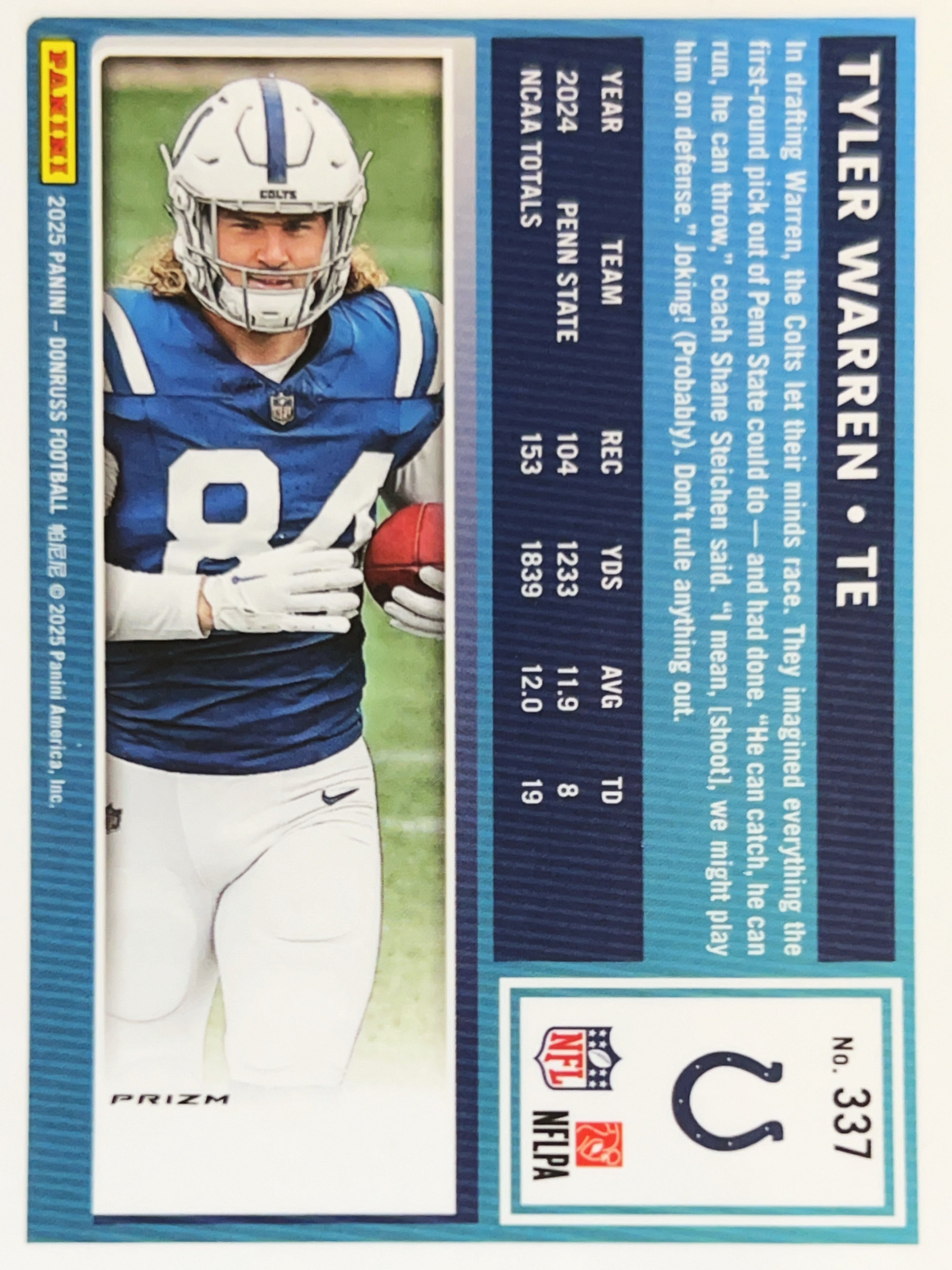 2025 Panini Donruss Optic Tyler Warren #337 Pink