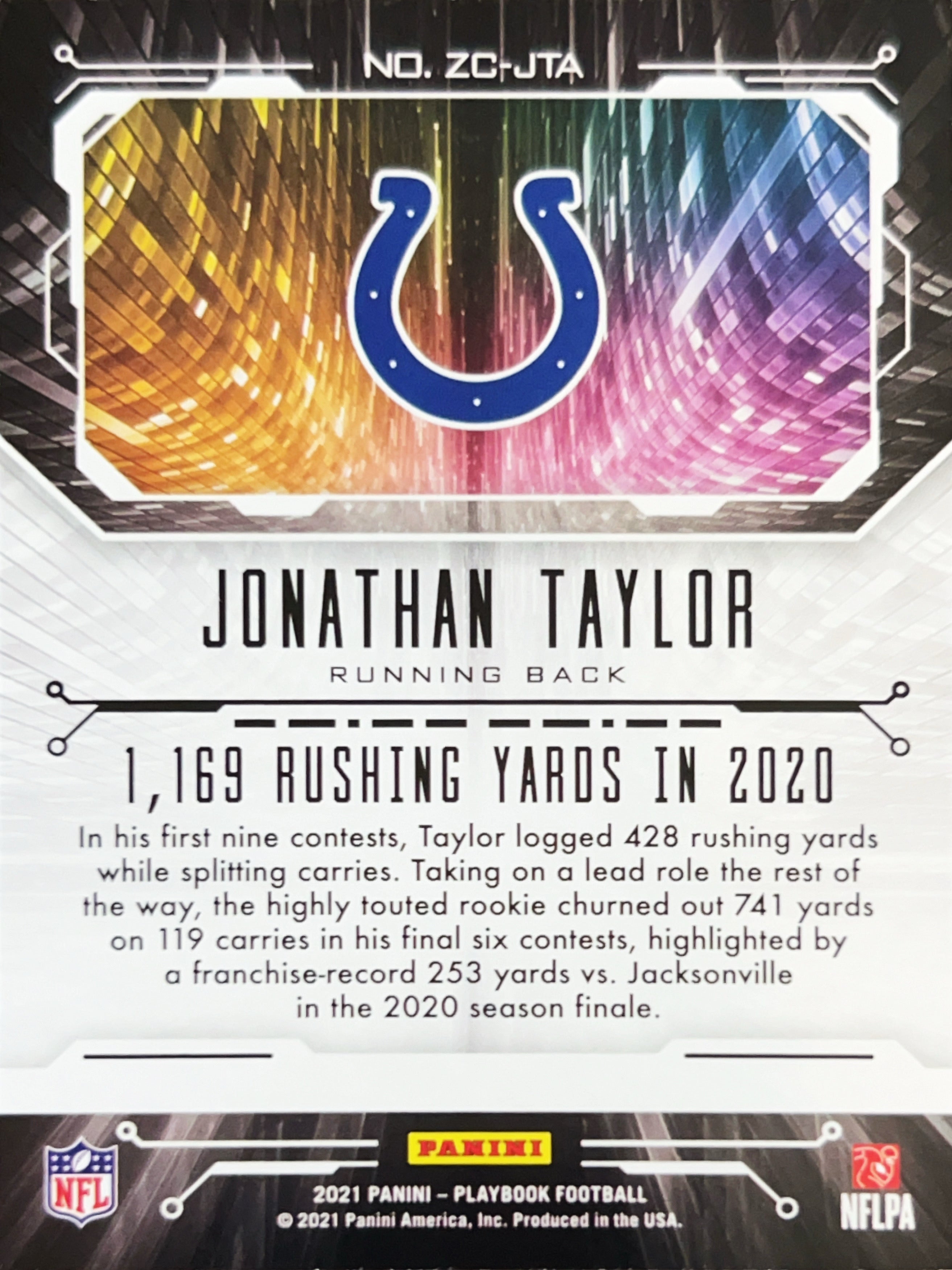 2021 Panini Playbook Zoning Commission Jonathan Taylor #ZC-JTA