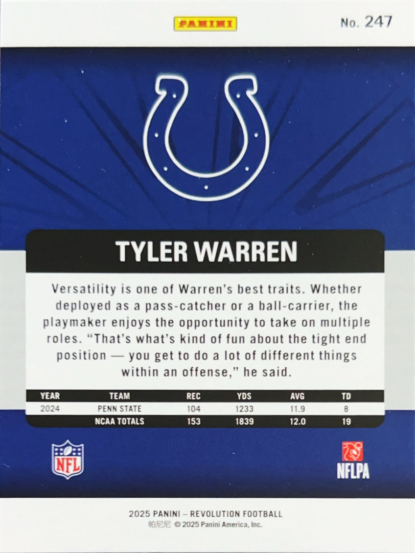 2025 Panini Revolution Football Tyler Warren #247 Sunburst RC