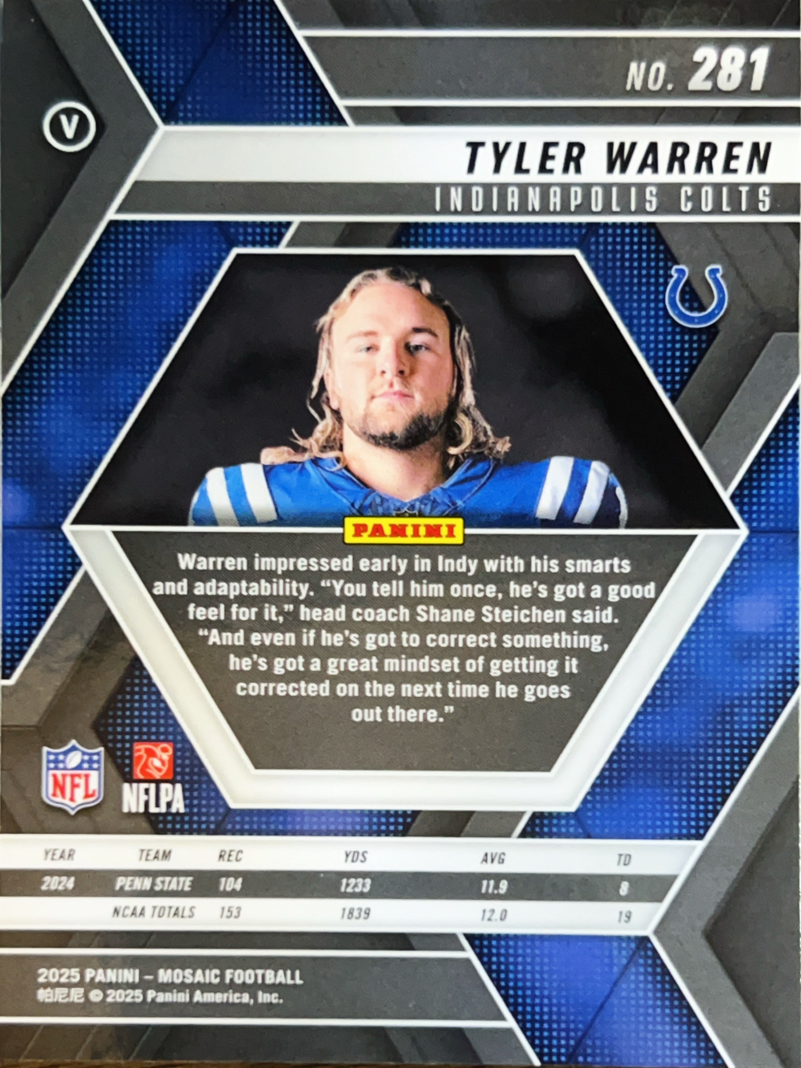 2025 Panini Mosaic Tyler Warren #281 RC