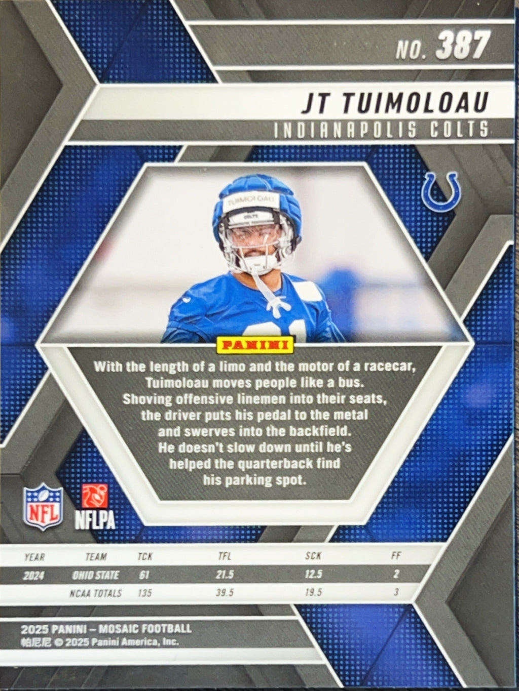 2025 Panini Mosaic Football JT Tuimoloau #387 RC /