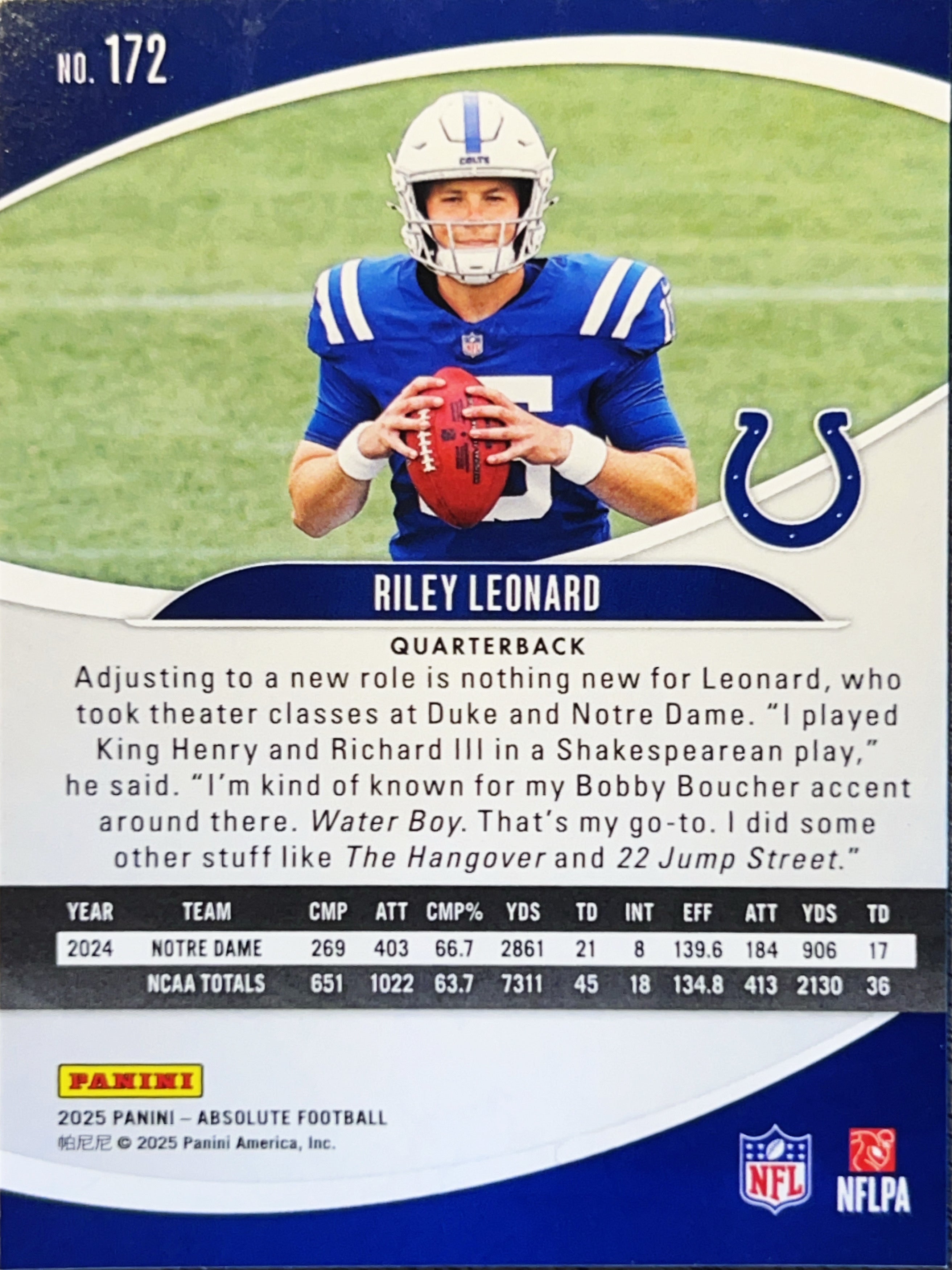 2025 Panini Absolute Football Riley Leonard #172 RC