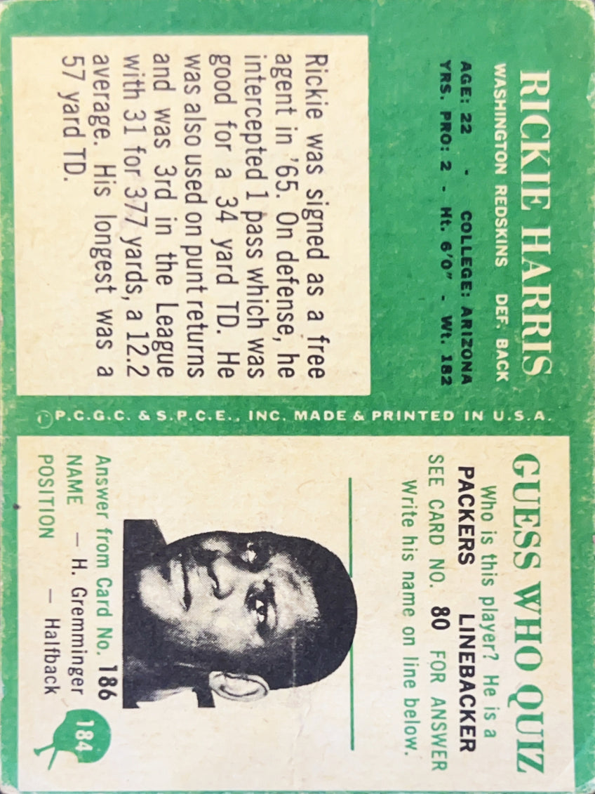 1966 Philadelphia Football Rickie Harris #184
