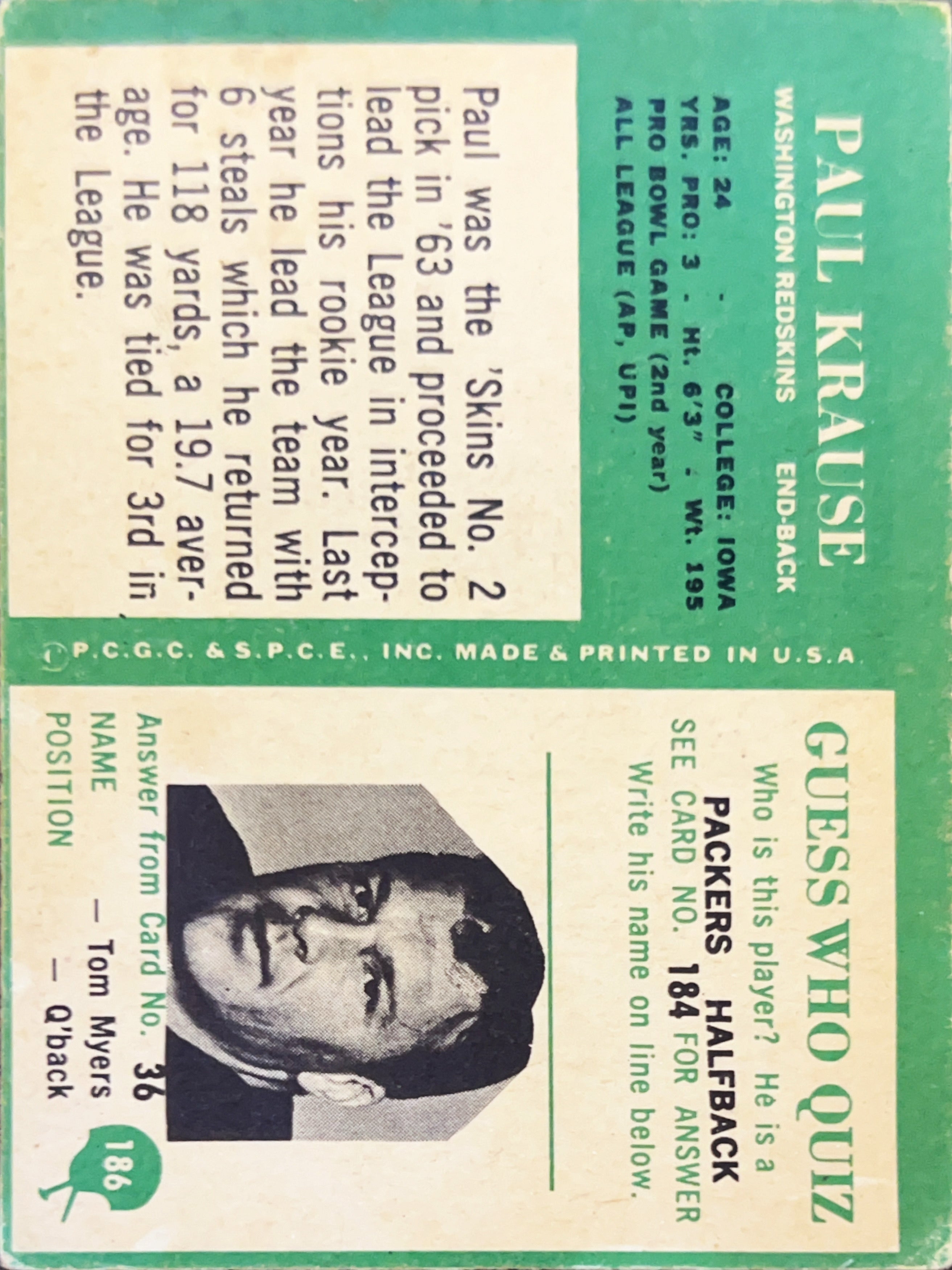 1966 Philadelphia Paul Krause #186