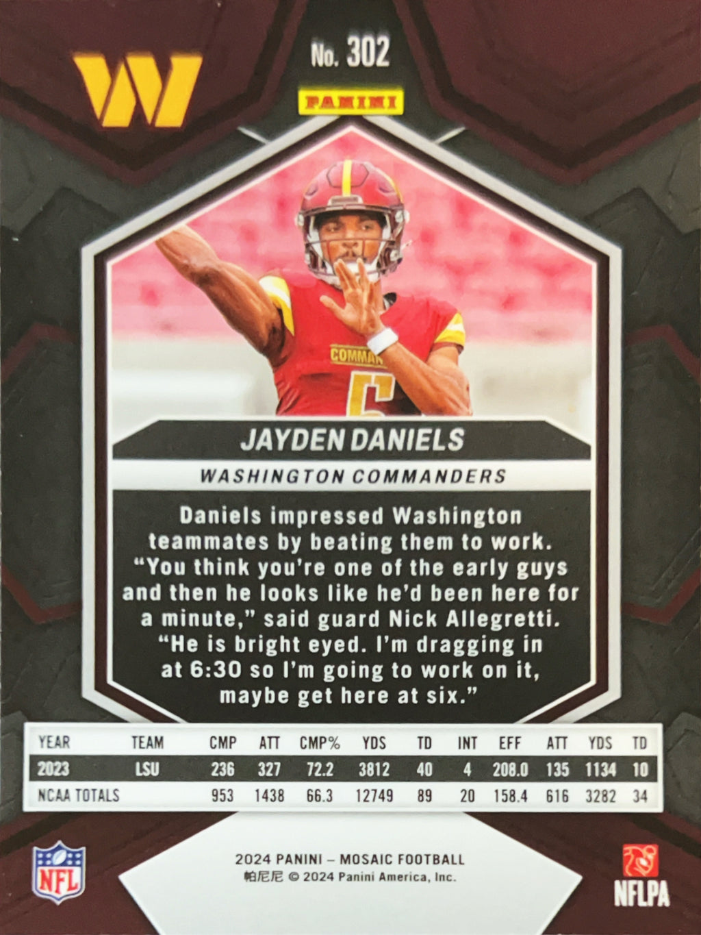 2024 Panini Mosaic Jayden Daniels #302 RC