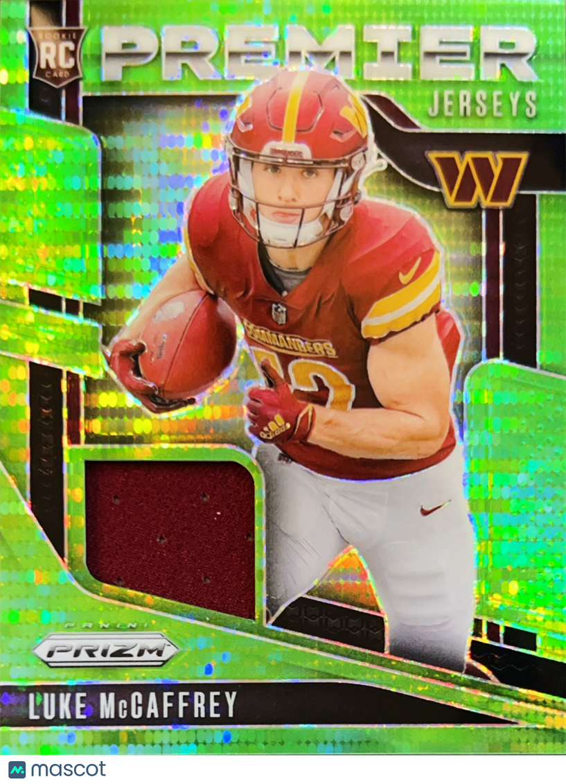 2024 Panini Prizm Premier Jerseys Luke McCaffrey #PJ-LMY Green Pulsar RC