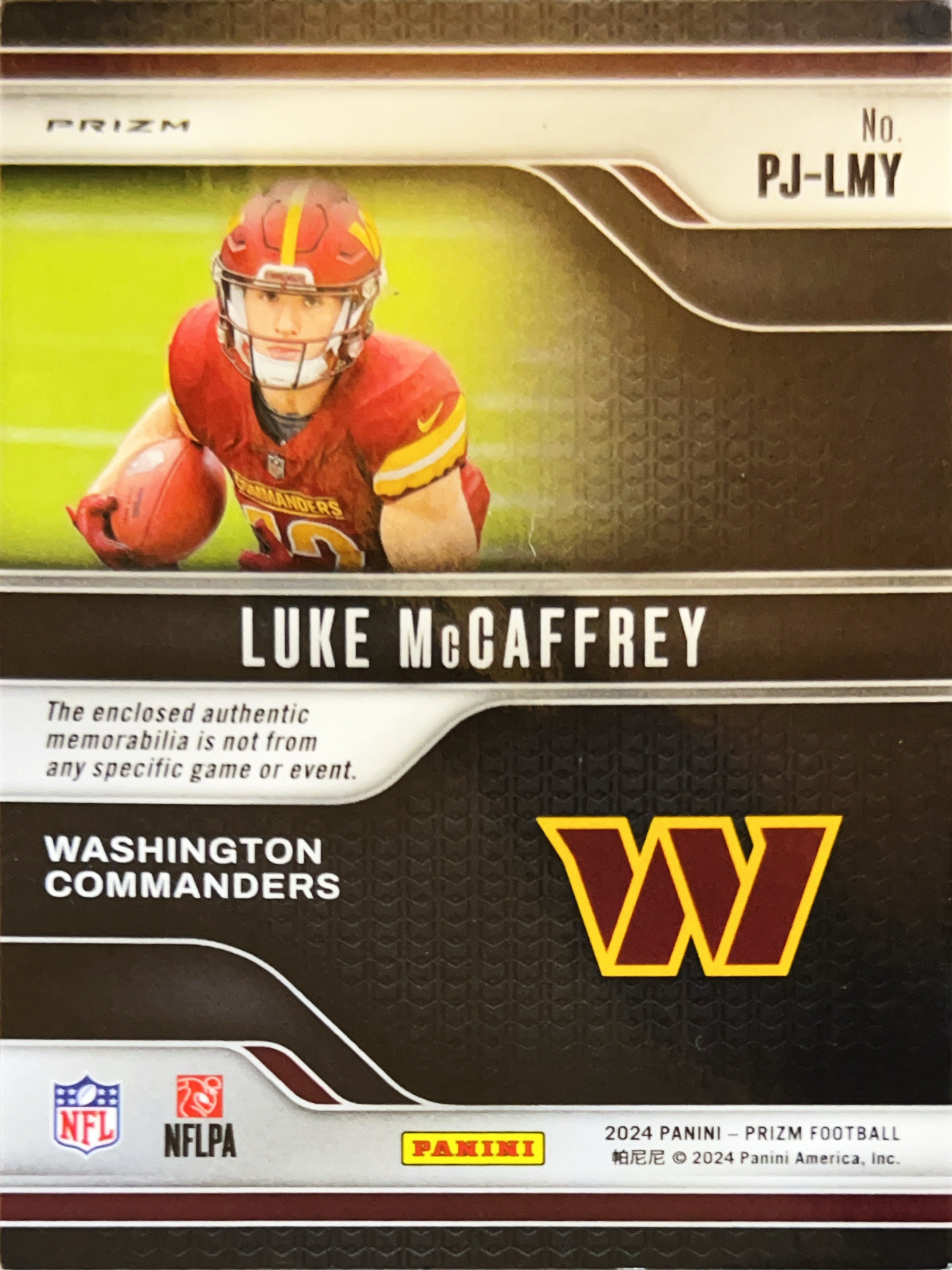 2024 Panini Prizm Premier Jerseys Luke McCaffrey #PJ-LMY Green Pulsar RC
