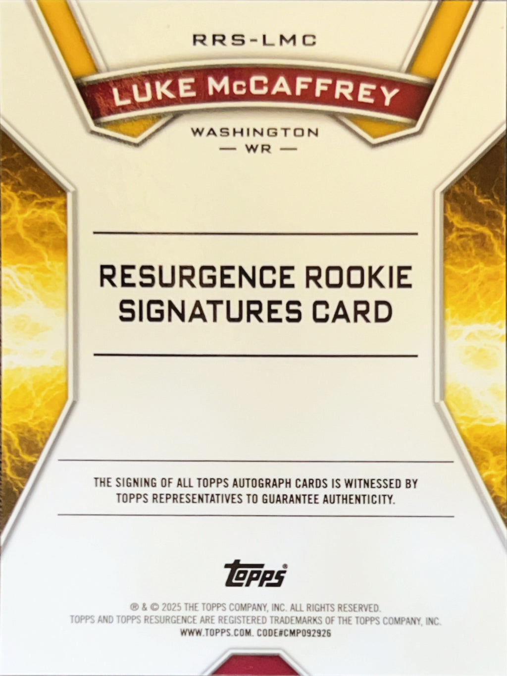 2025 Topps Resurgence Luke McCaffrey #RRS-LMC RC Auto