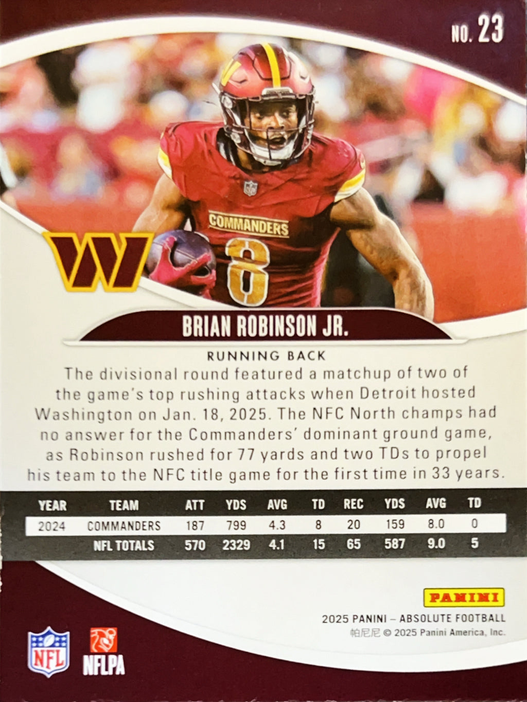 2025 Panini Absolute Football Brian Robinson Jr. #23
