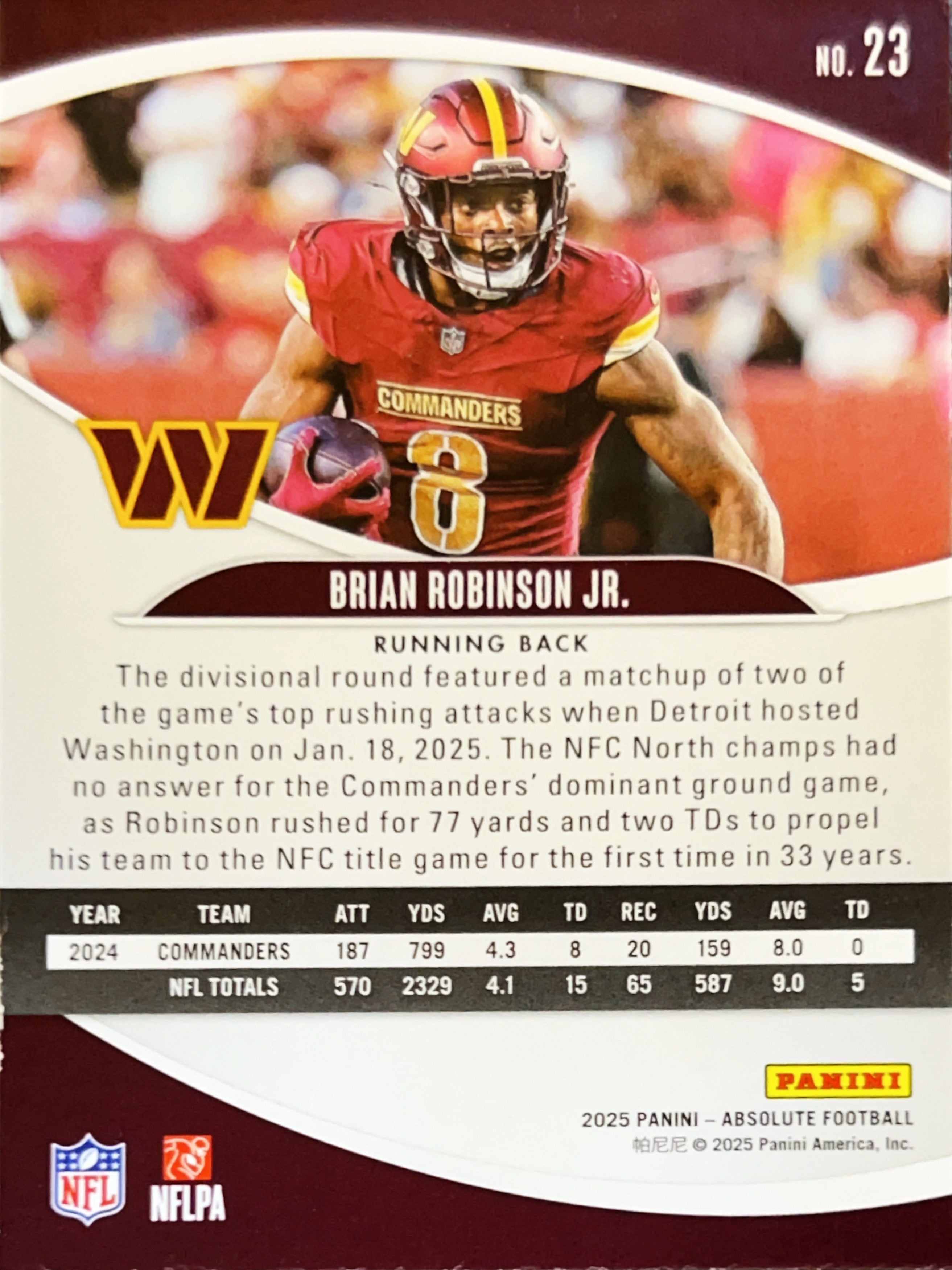 2025 Panini Absolute Football Brian Robinson Jr. #23