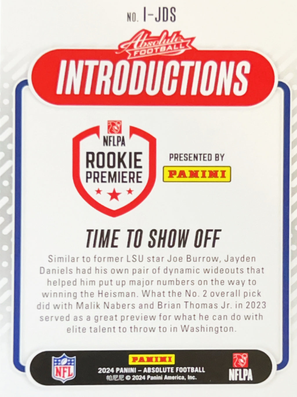 2024 Panini Absolute Football Introductions Jayden Daniels #I-JDS