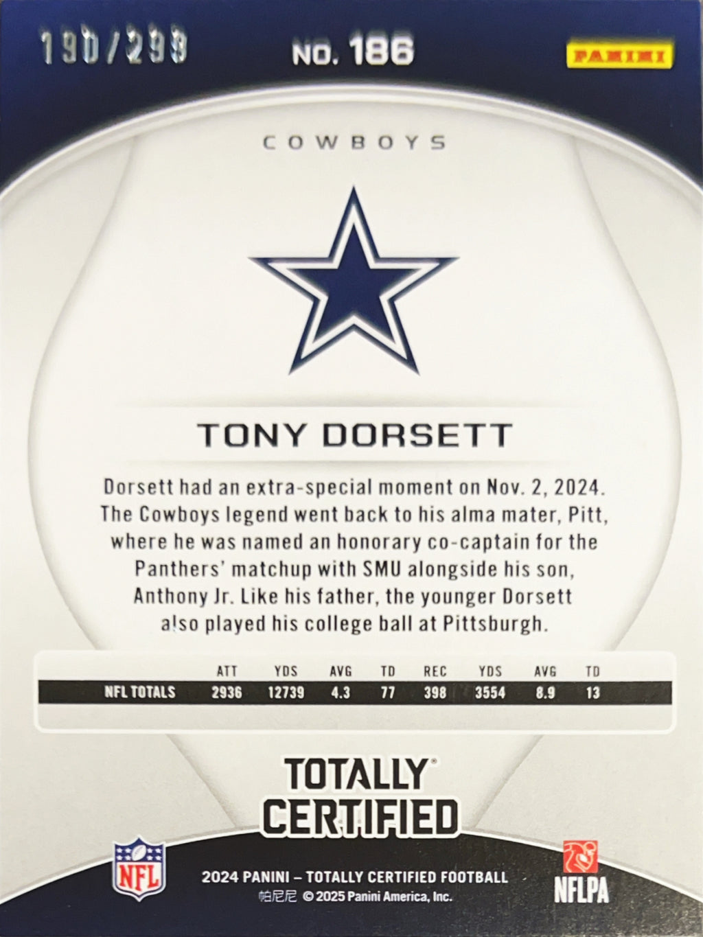 2025 Panini Totally Certified Tony Dorsett #186 Holo /293