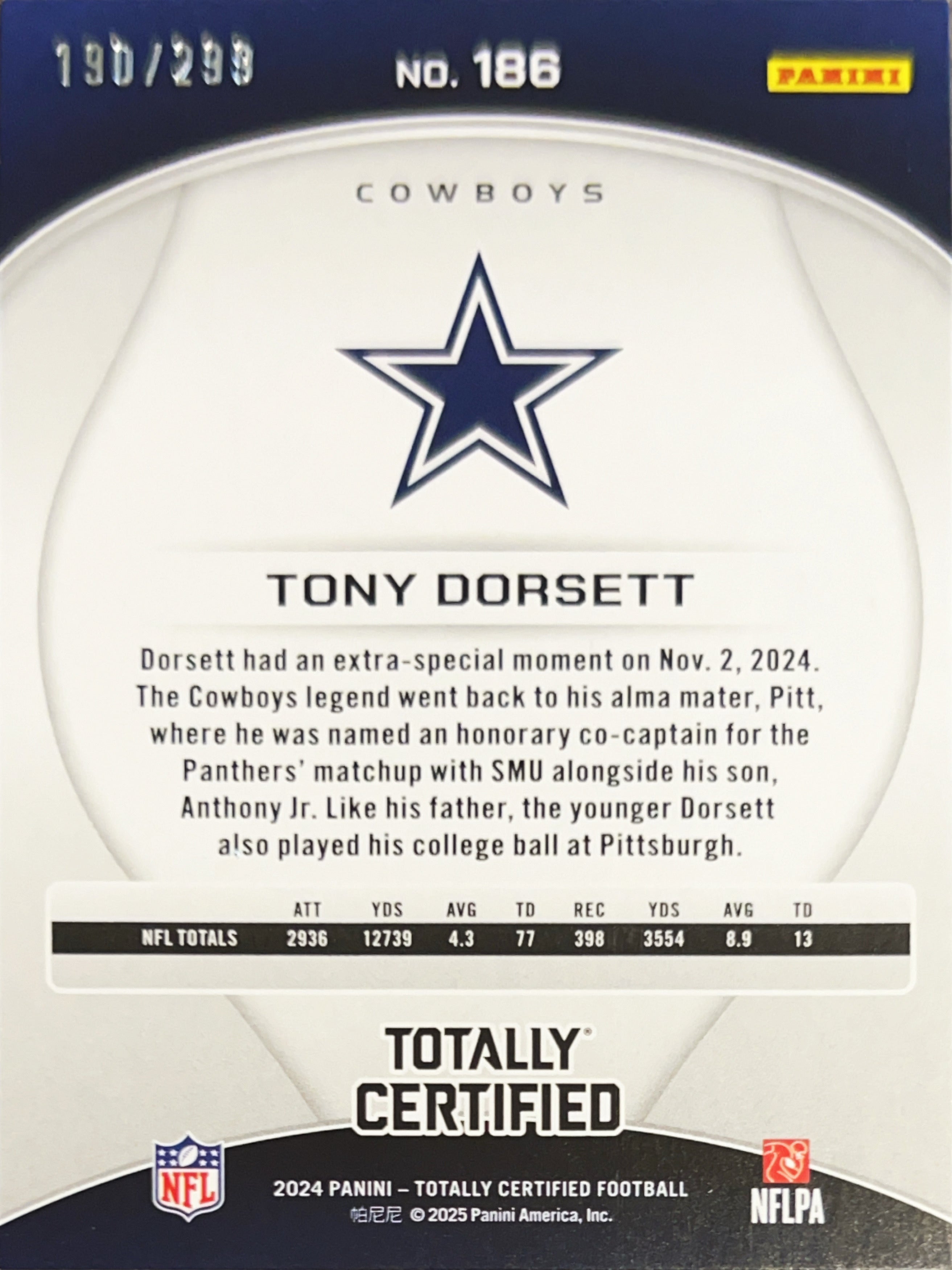2025 Panini Totally Certified Tony Dorsett #186 Holo /293