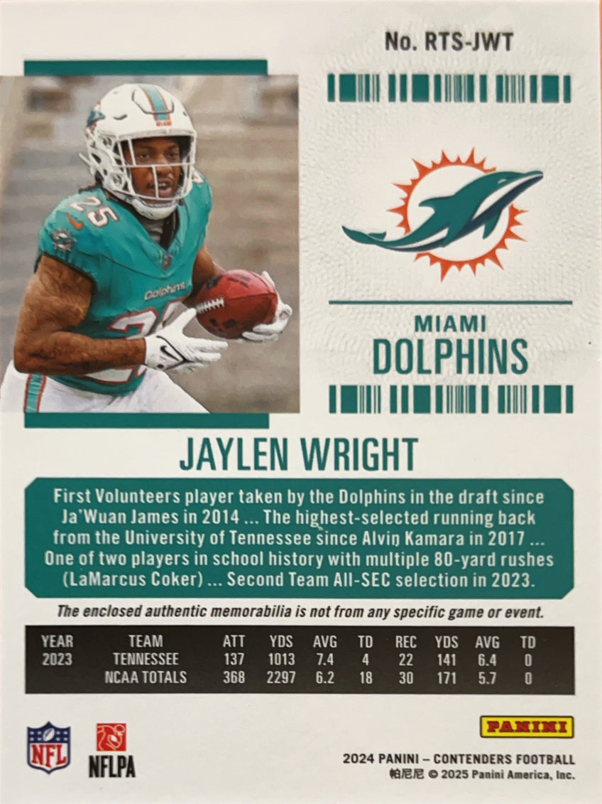 2025 Panini Contenders Football Rookie Ticket Jaylen Wright #RTS-JWT RC
